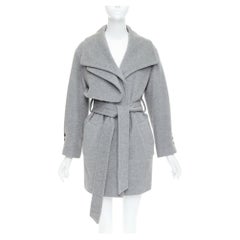 HANII Y grey wool angora oversized gun flap belted coat FR38 S