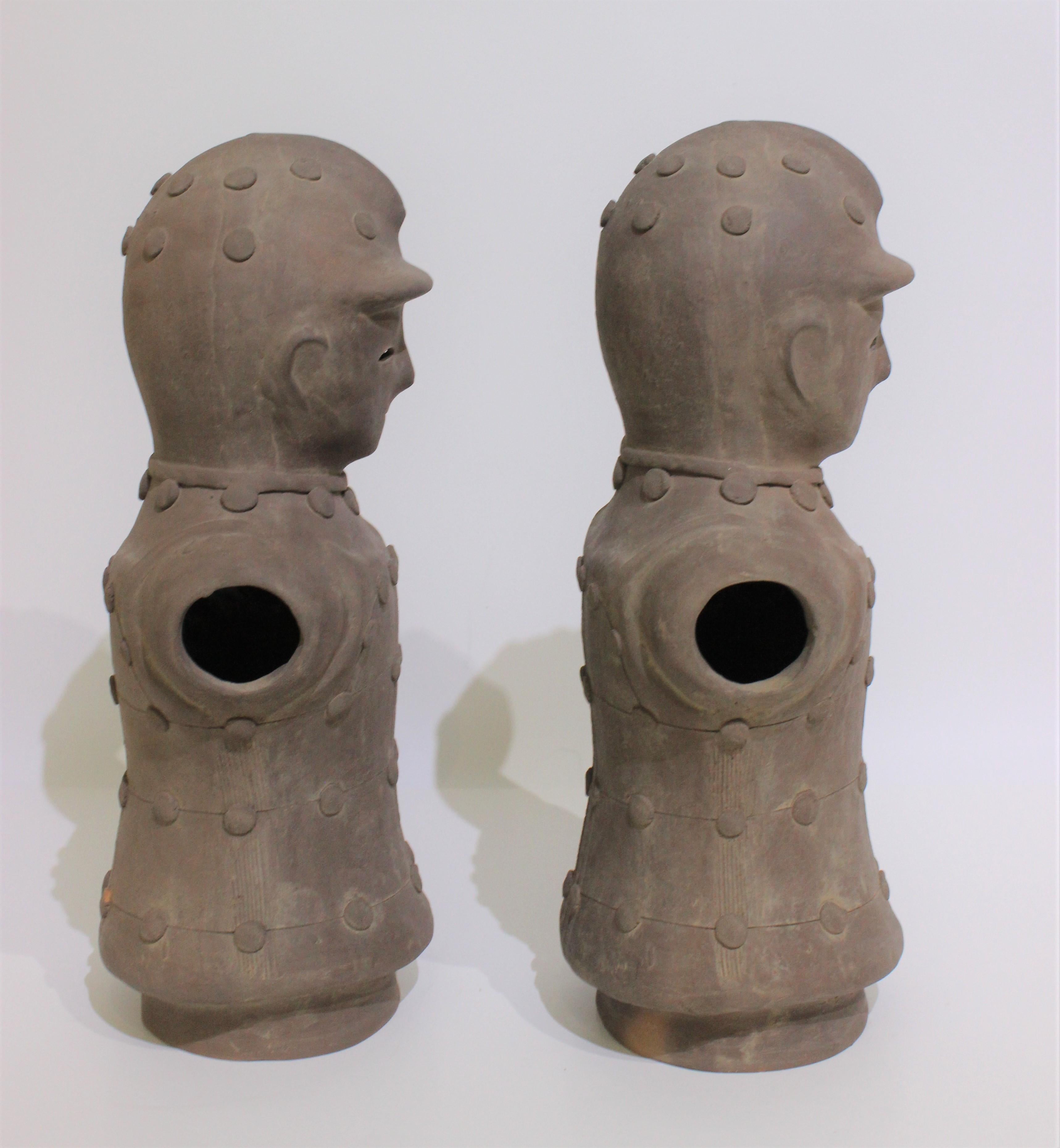 Japanese Haniwa Style Figures Unglazed Terracotta, a Set of Two For Sale