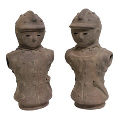 Vintage Haniwa Style Figures Unglazed Terracotta, a Set of Two