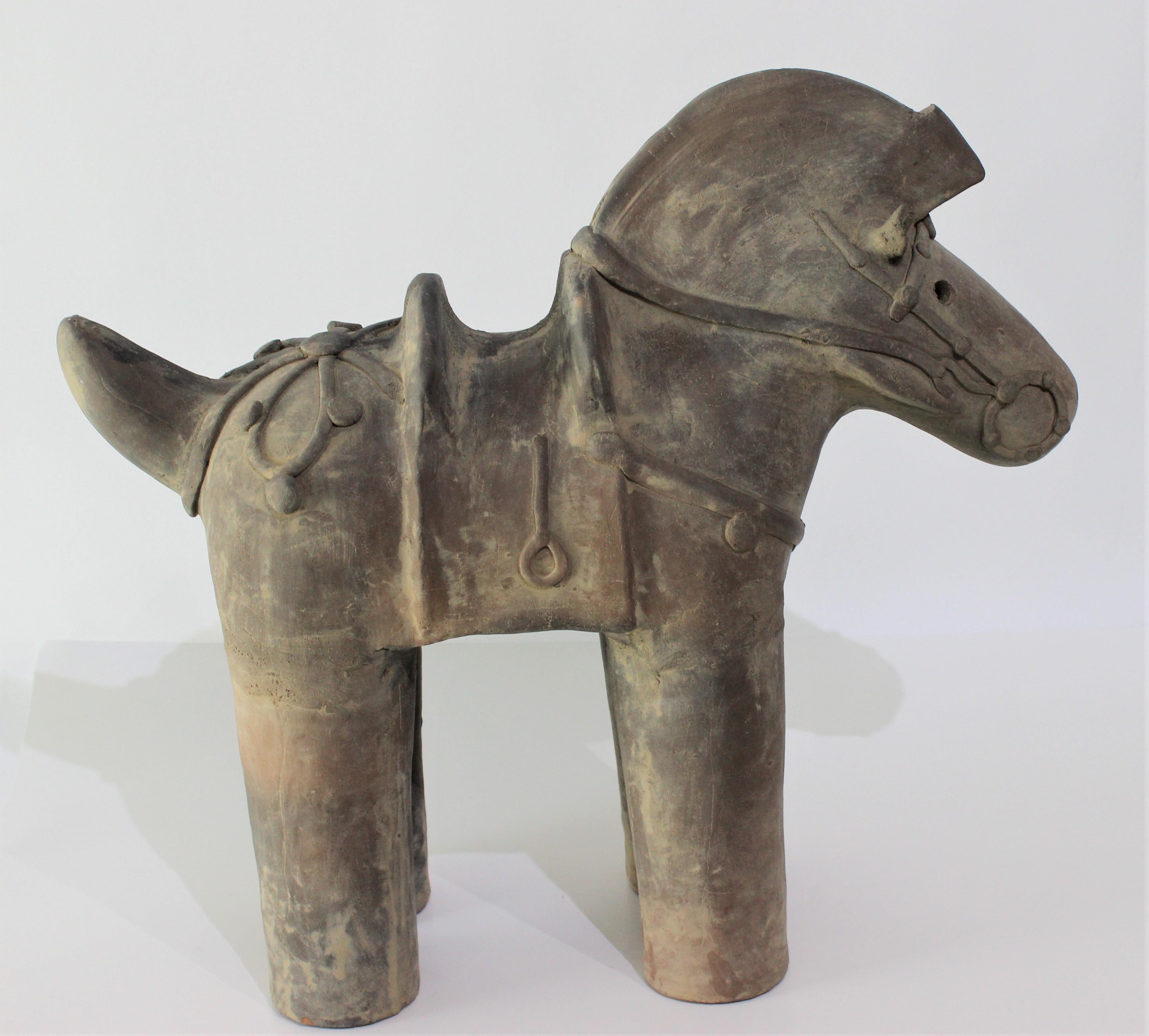 Archaistic Haniwa Style Horse Figure Unglazed Terracotta
