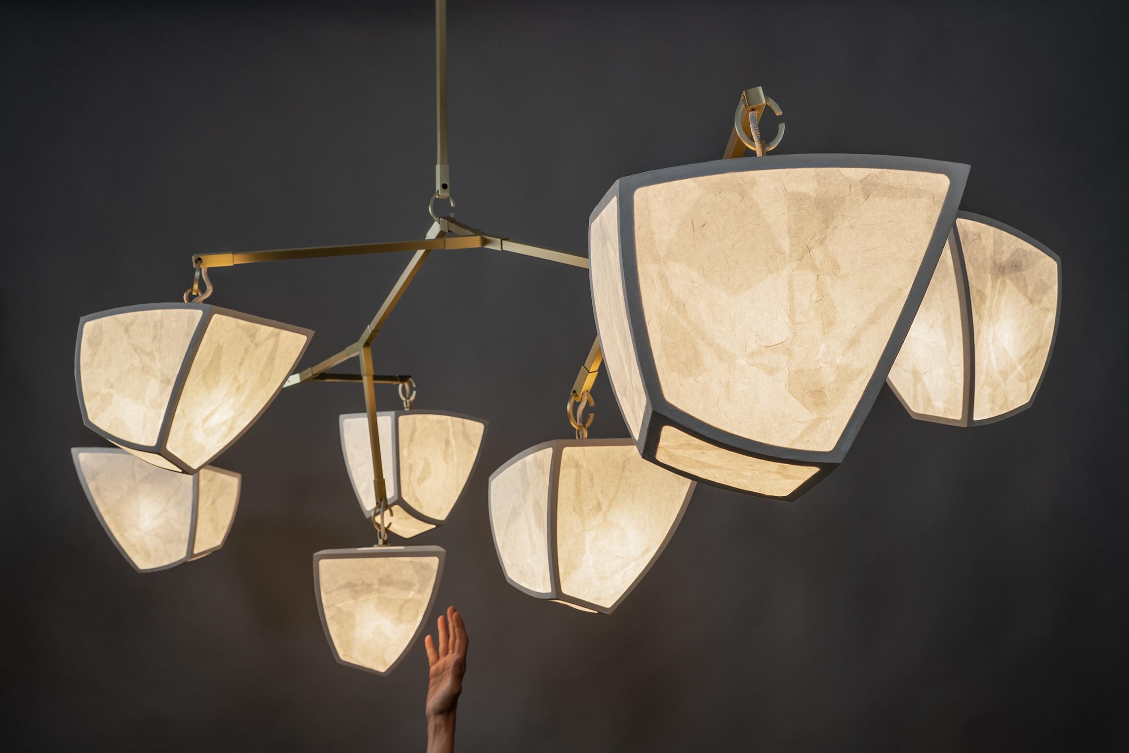 Modern Hanji Cassiopeia 7 V3: 4A3B Mobile Chandelier, handmade by Andrea Claire Studio For Sale