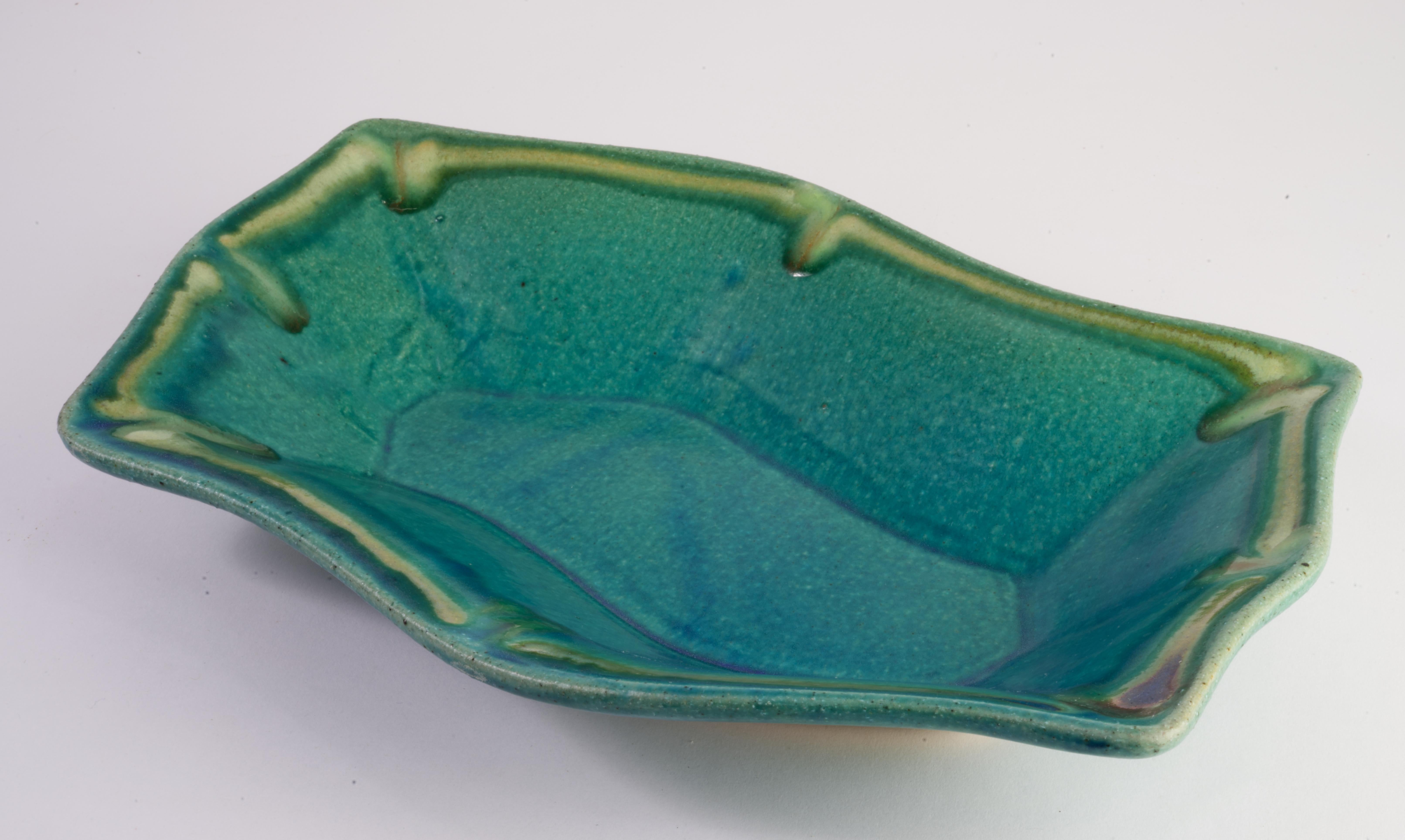 Hank Goodman Teal Ash Glaze Curved Bowl Art Studio Pottery 3