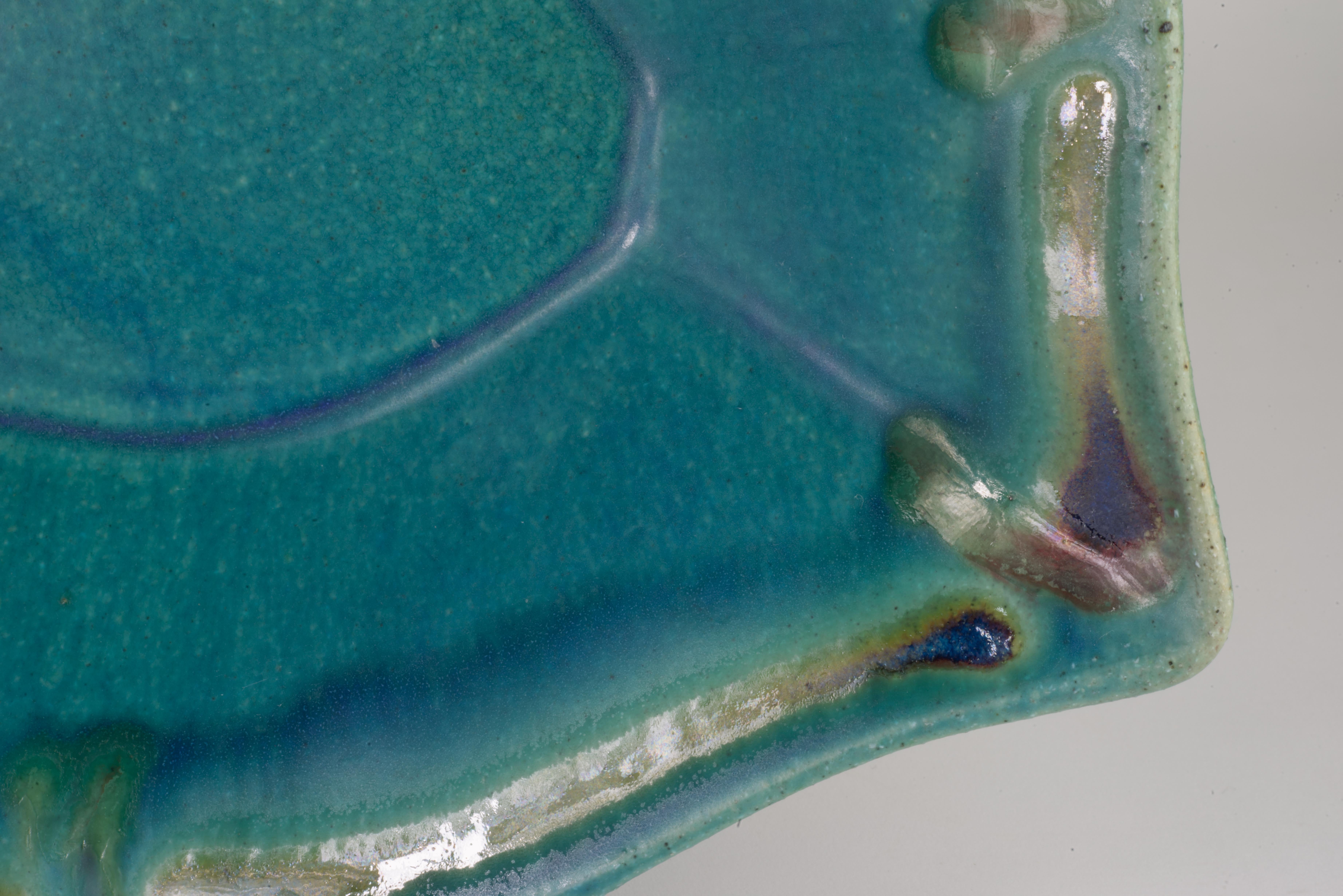 Hank Goodman Teal Ash Glaze Curved Bowl Art Studio Pottery In Good Condition In Clifton Springs, NY