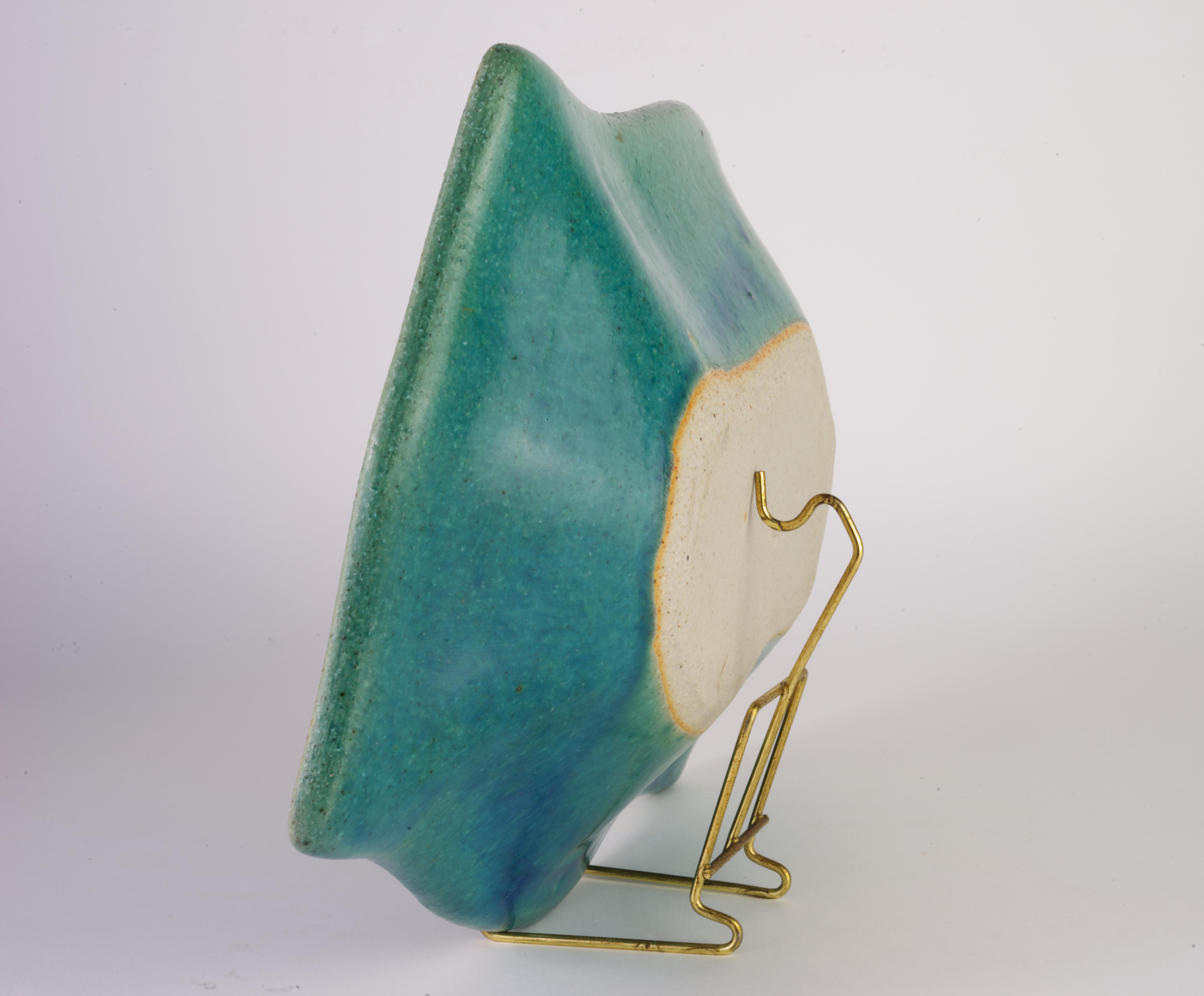 20th Century Hank Goodman Teal Ash Glaze Curved Bowl Art Studio Pottery