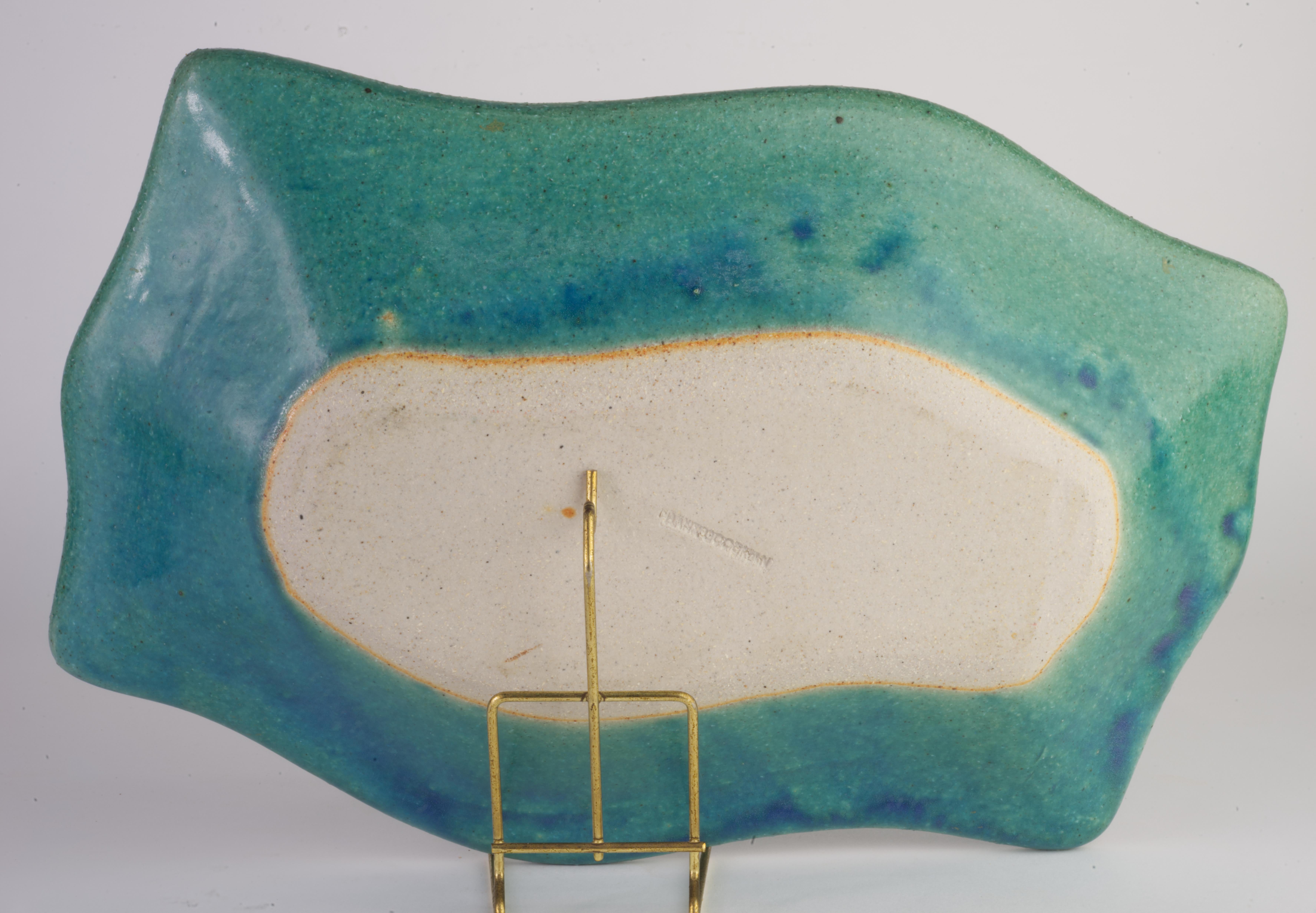 Ceramic Hank Goodman Teal Ash Glaze Curved Bowl Art Studio Pottery