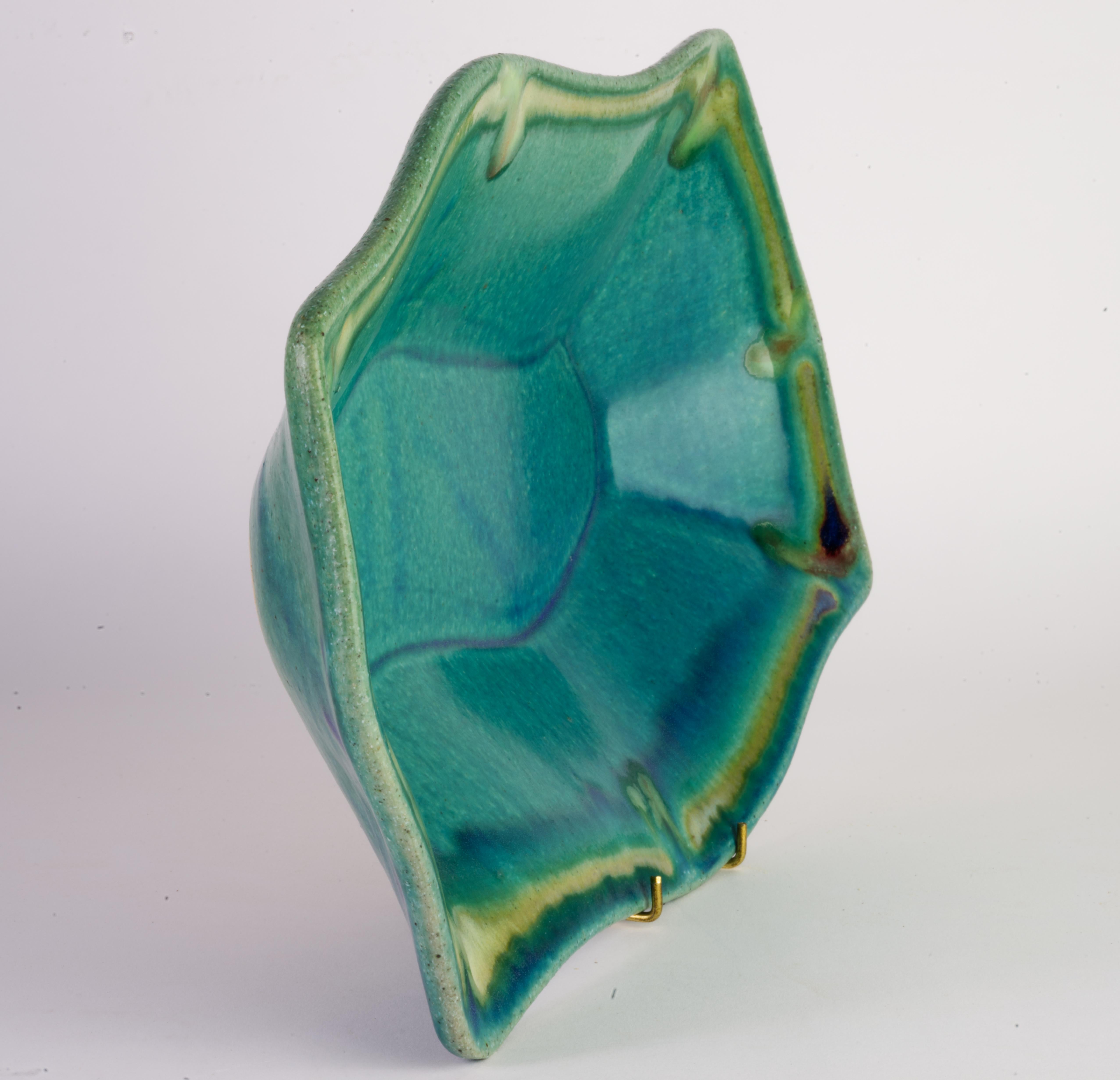 Hank Goodman Teal Ash Glaze Curved Bowl Art Studio Pottery 2