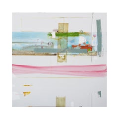 "Shoved by Beauty" White, Pink, Green, Blue Toned Abstract Mixed Media Painting