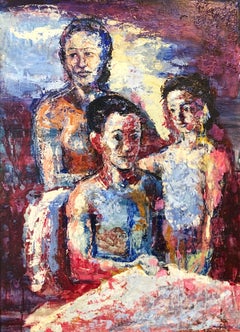 Family Portrait, Large Surrealist Oil Painting Mother, Children, Neo Surrealism