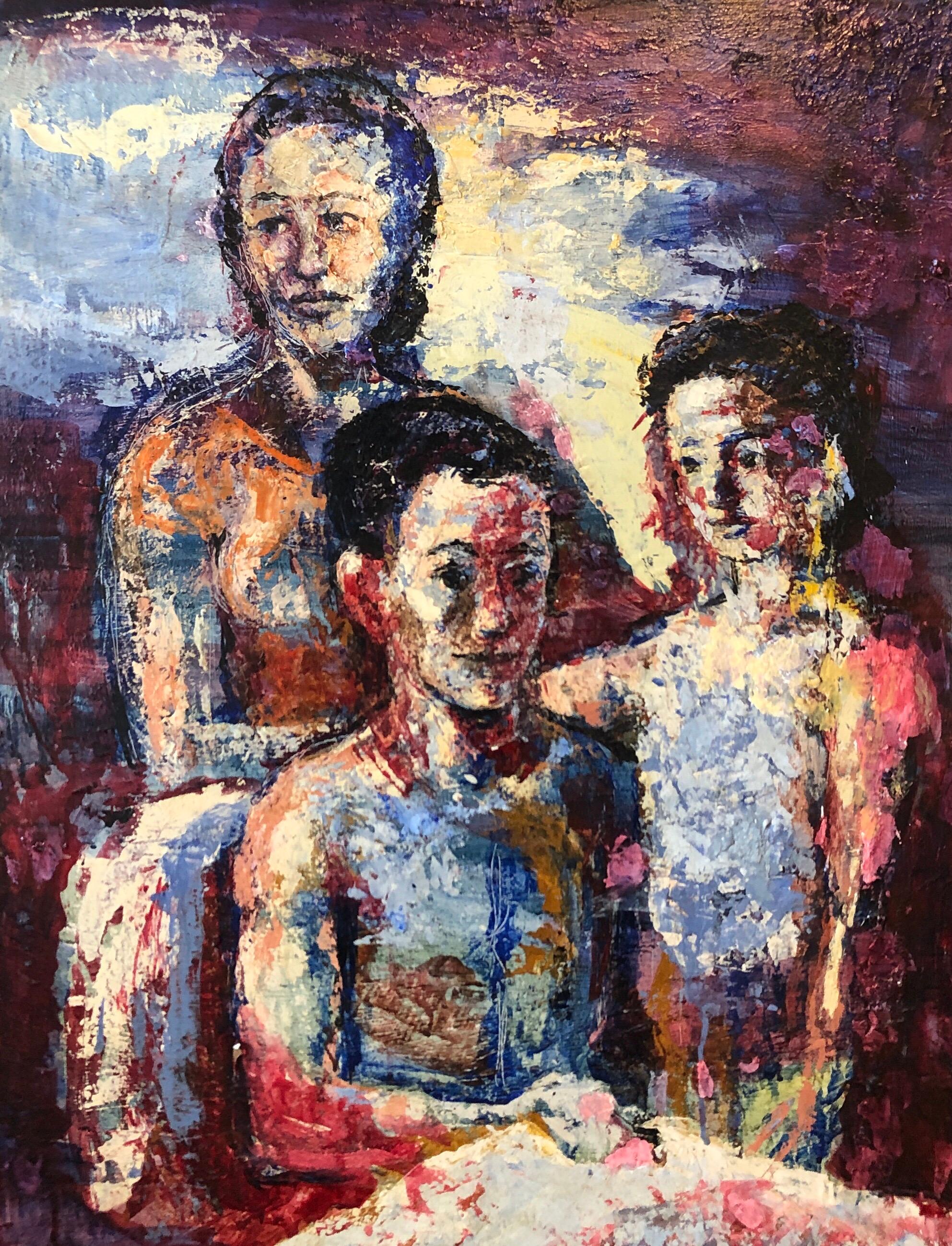 Family Portrait, Large Surrealist Oil Painting Mother, Children, Neo Surrealism For Sale 1