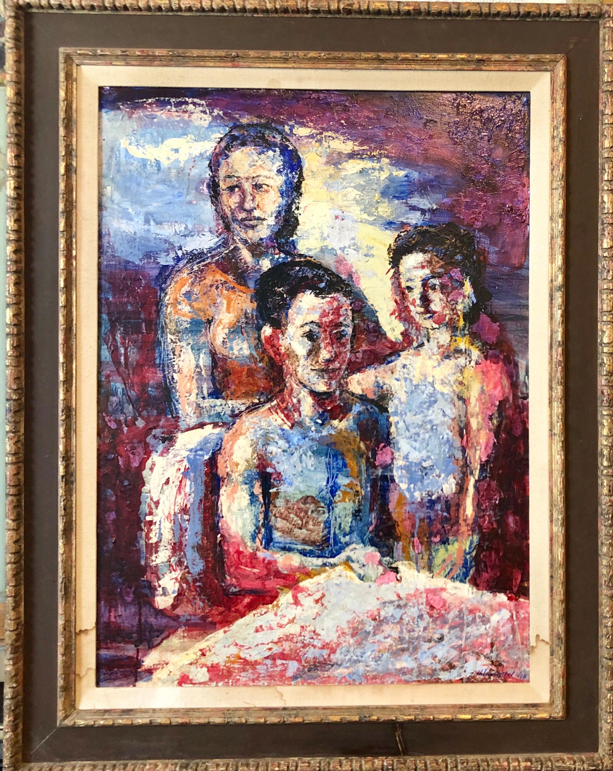 Portrait de famille surréaliste, grande peinture à l'huile surréaliste Mère, enfants, néo-surréalisme en vente 4