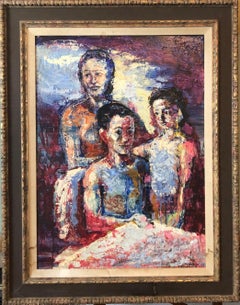 Retrato de familia, Gran óleo surrealista Madre, Niños, Neo surrealismo