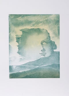 Cara en las montañas, aguafuerte surrealista de Hank Laventhol