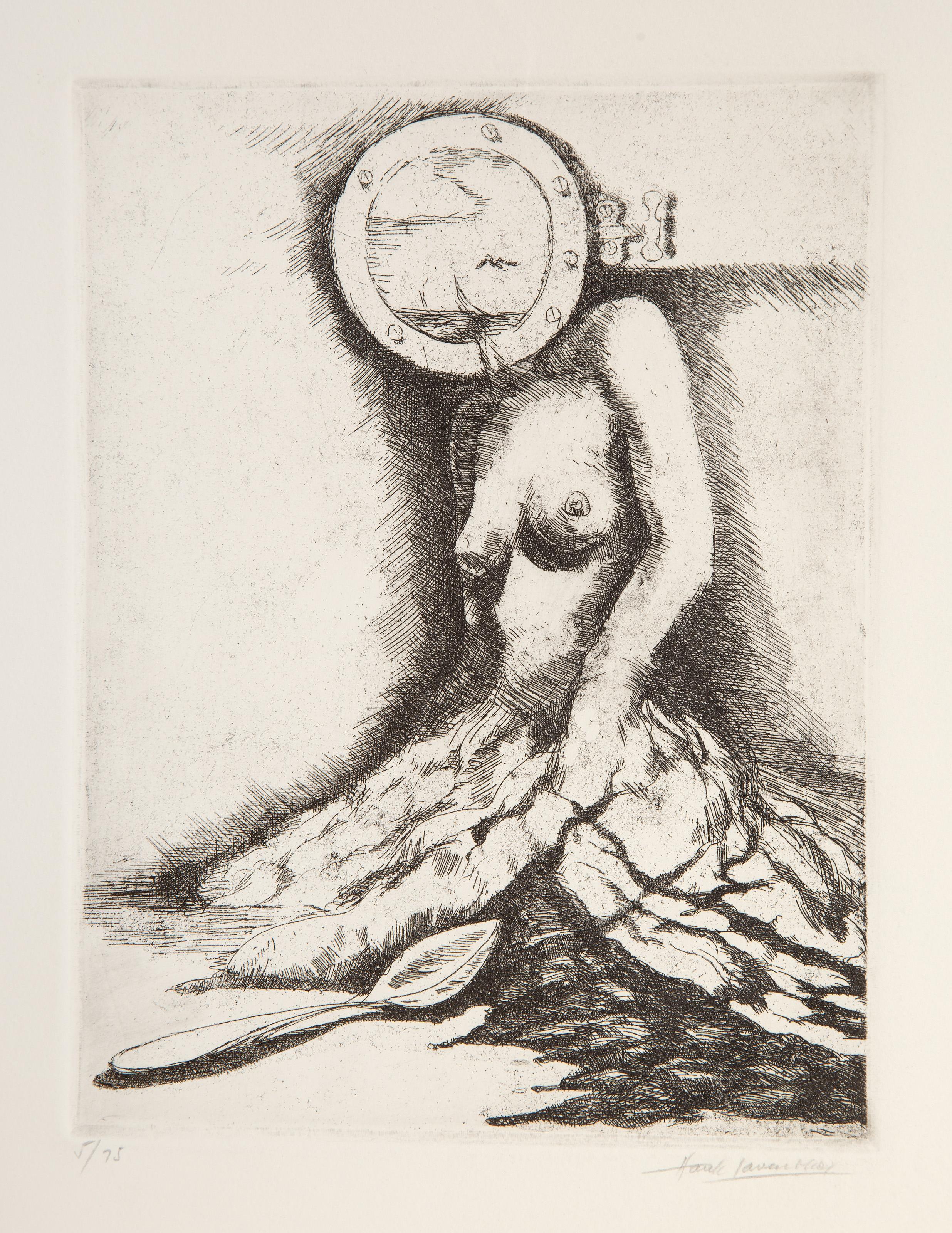  Hank Laventhol, Amerikaner (1927 - 2001) -  Port Hole, Jahr: ca. 1960, Medium: Radierung auf BFK Rives, mit Bleistift signiert und nummeriert, Auflage: 5/75, Bildgröße: 7,75 x 5,75 Zoll, Größe: 11 x 10 Zoll (27,94 x 25,4 cm), Beschreibung: Aus der