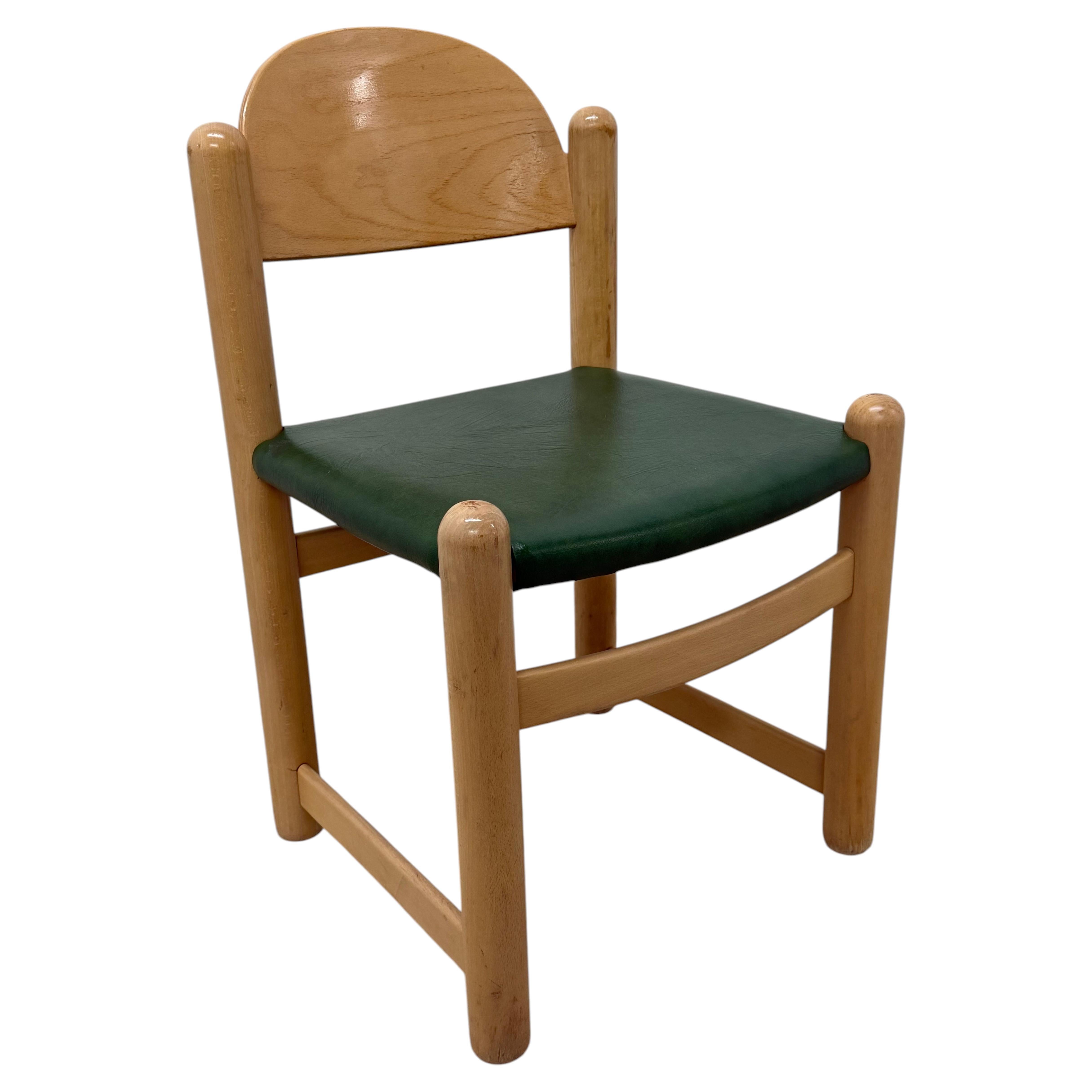 Hank Loewenstein Green Naugahyde and Oak Frame "Padova" Dining or Side Chair For Sale