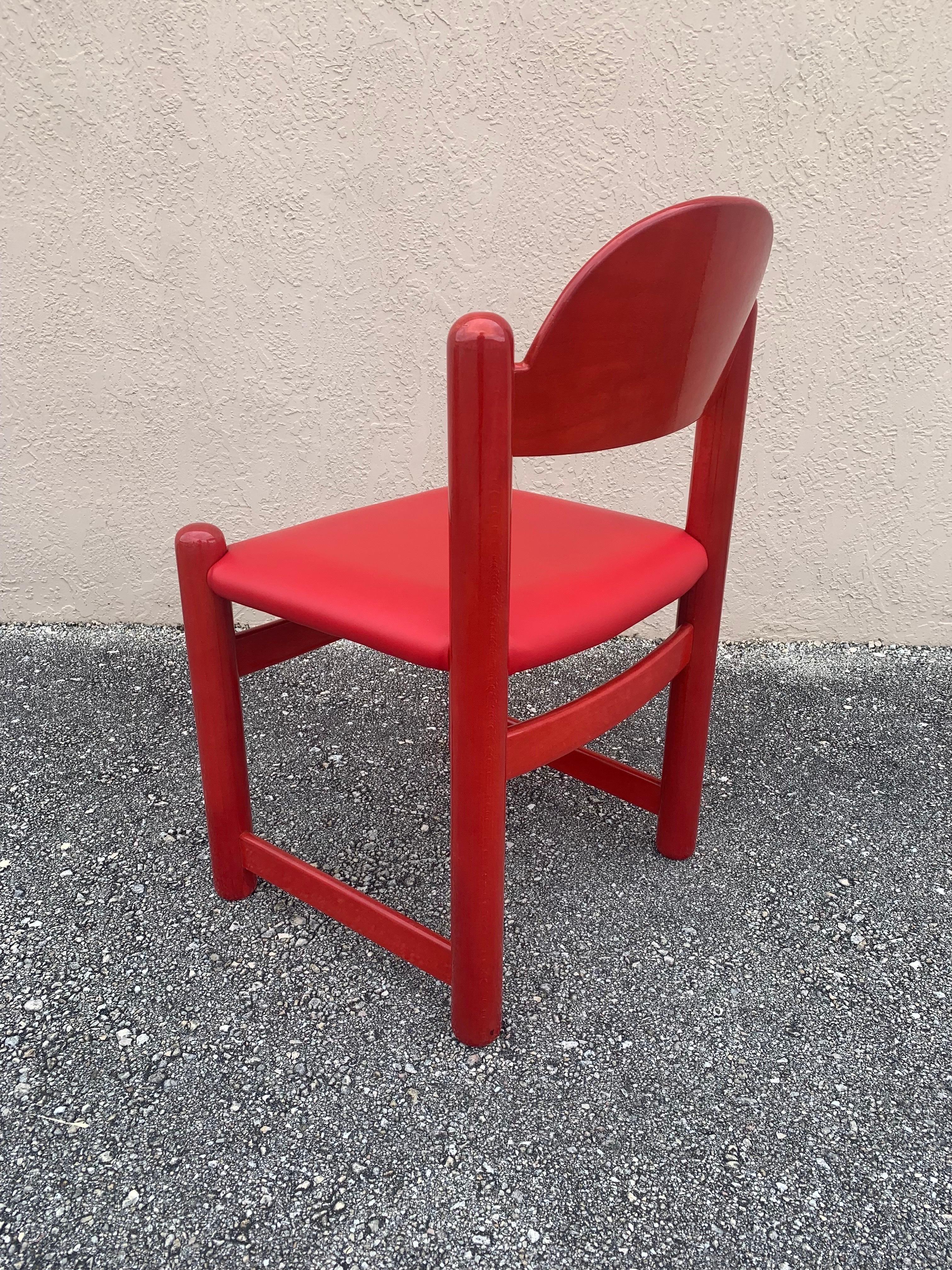 Post-Modern Hank Loewenstein Oak and Leather Chairs in Red, 1970s For Sale