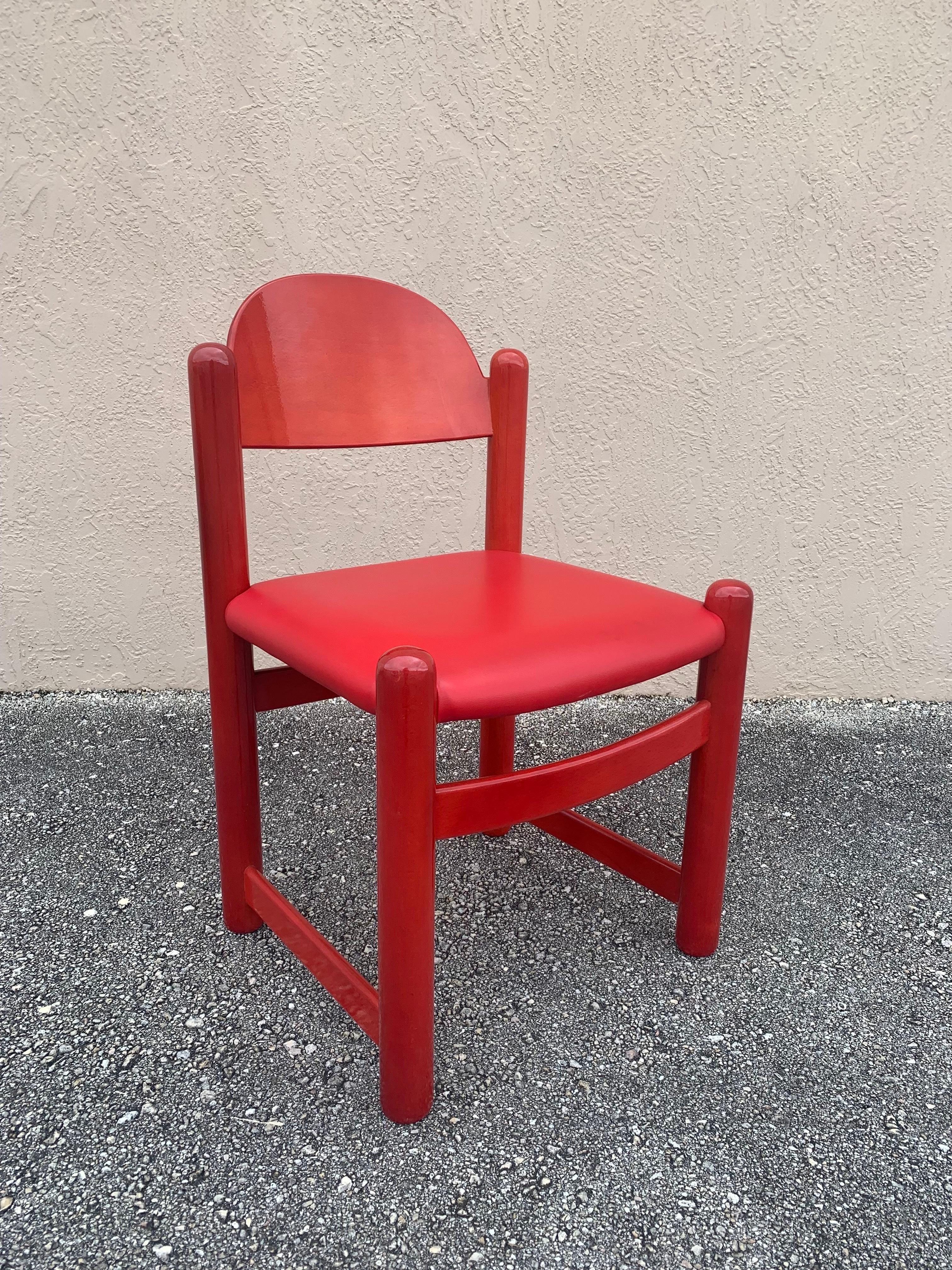 American Hank Loewenstein Oak and Leather Chairs in Red, 1970s For Sale