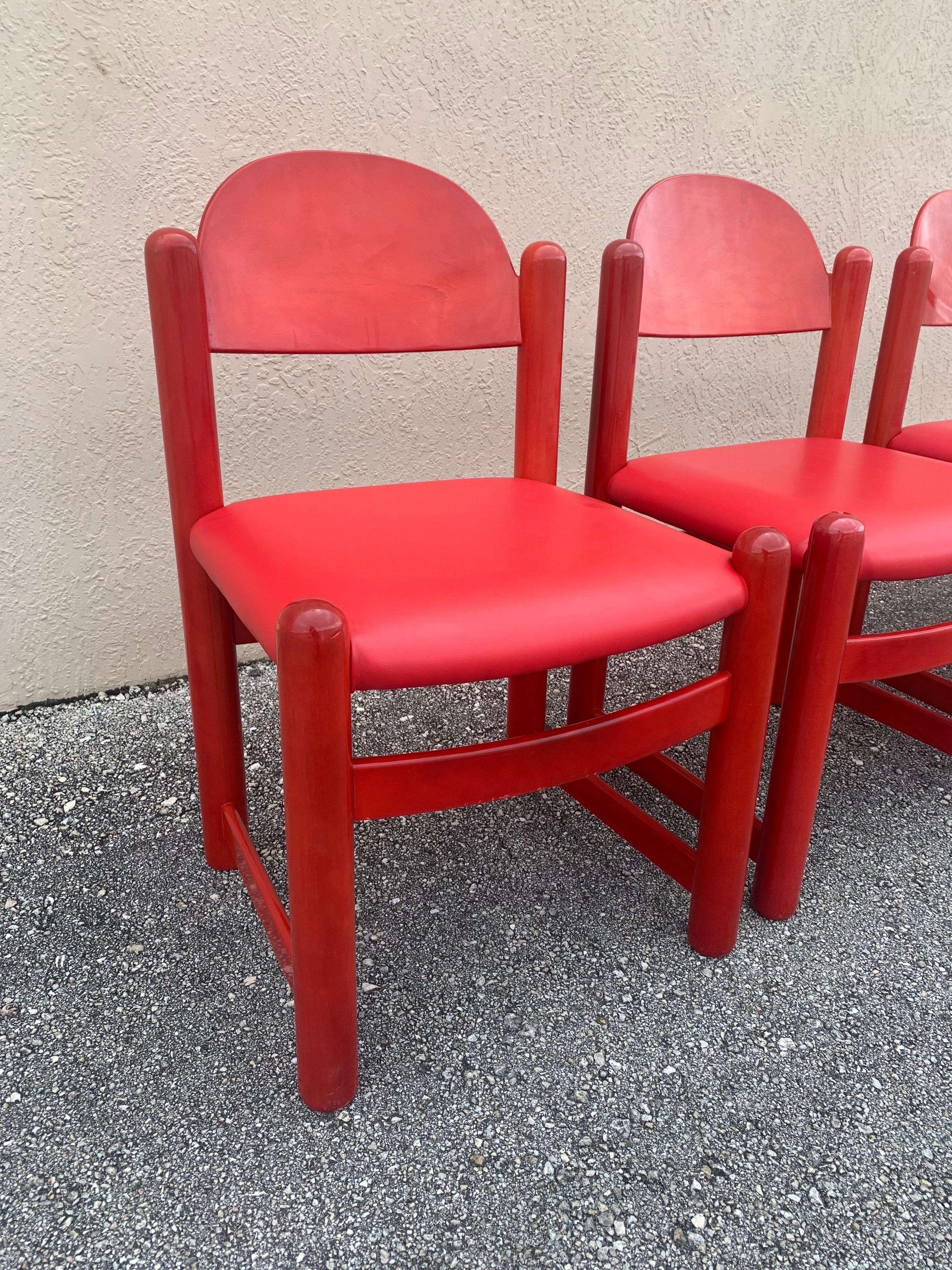 Hank Loewenstein Oak and Leather Chairs in Red, 1970s For Sale 1