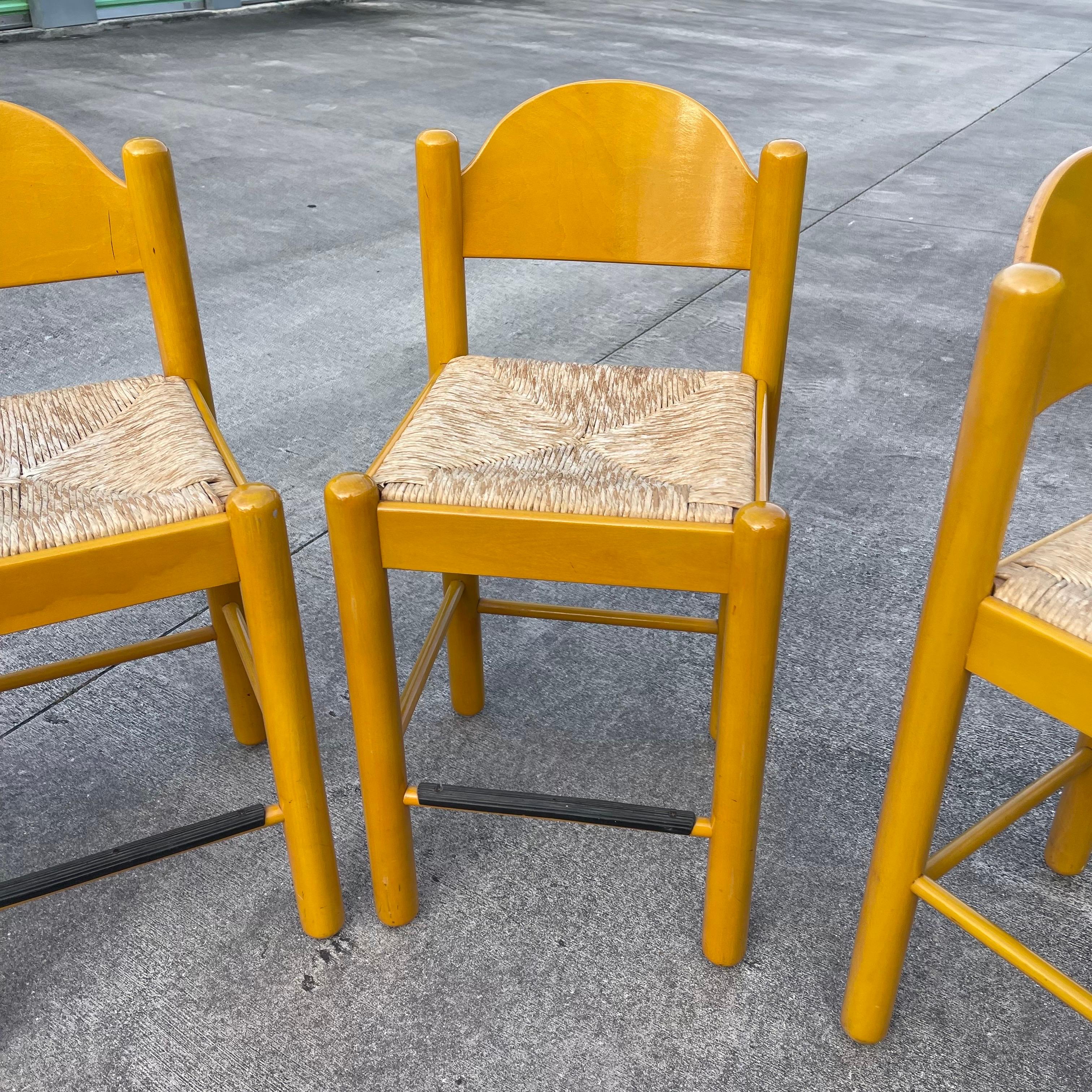 20th Century Hank Lowenstein Padova Rush Seat Wood Counter Height Bar Stools, Set of 4