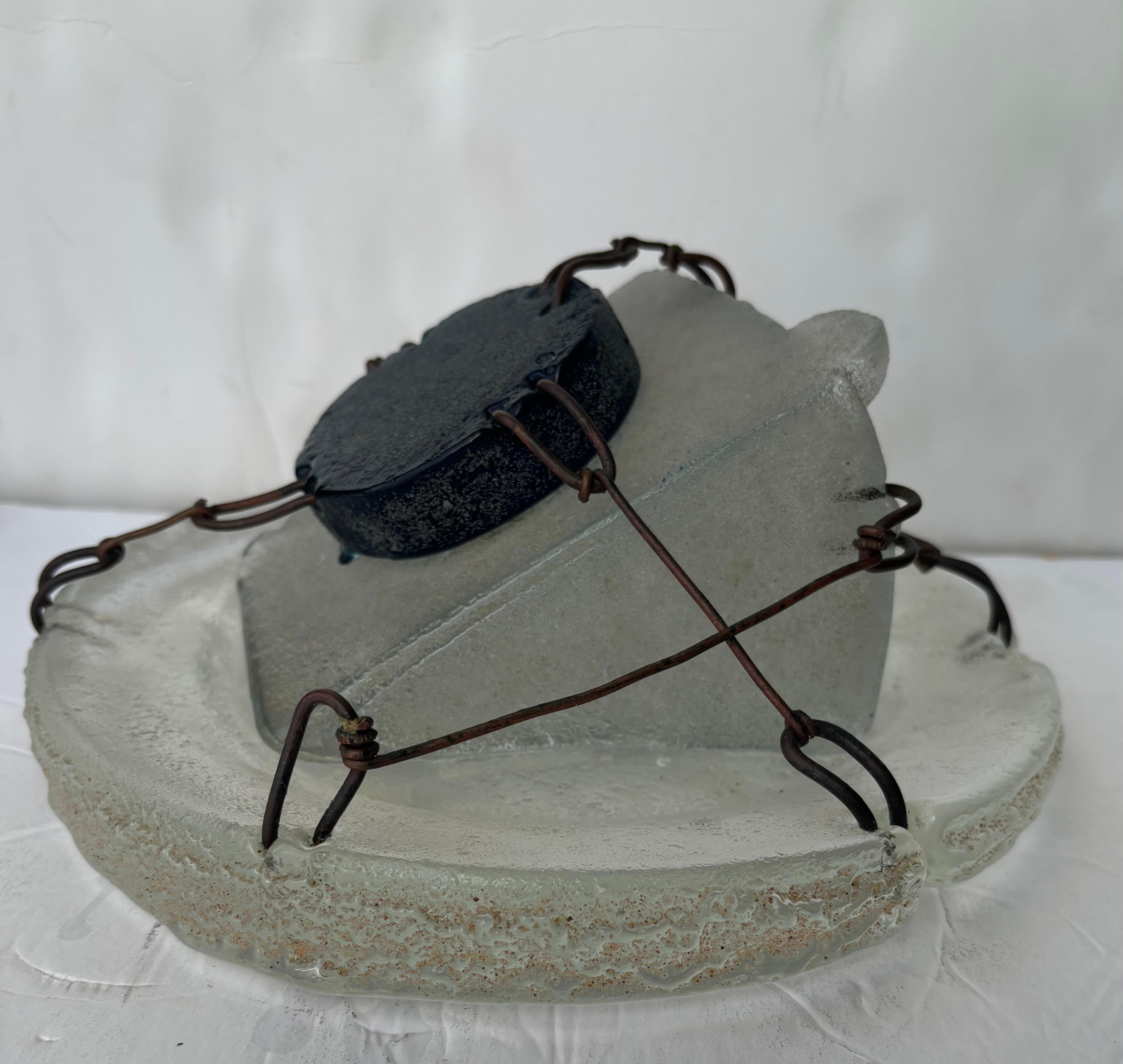 Hank Murta Adams  cast glass and wire abstract sculpture 