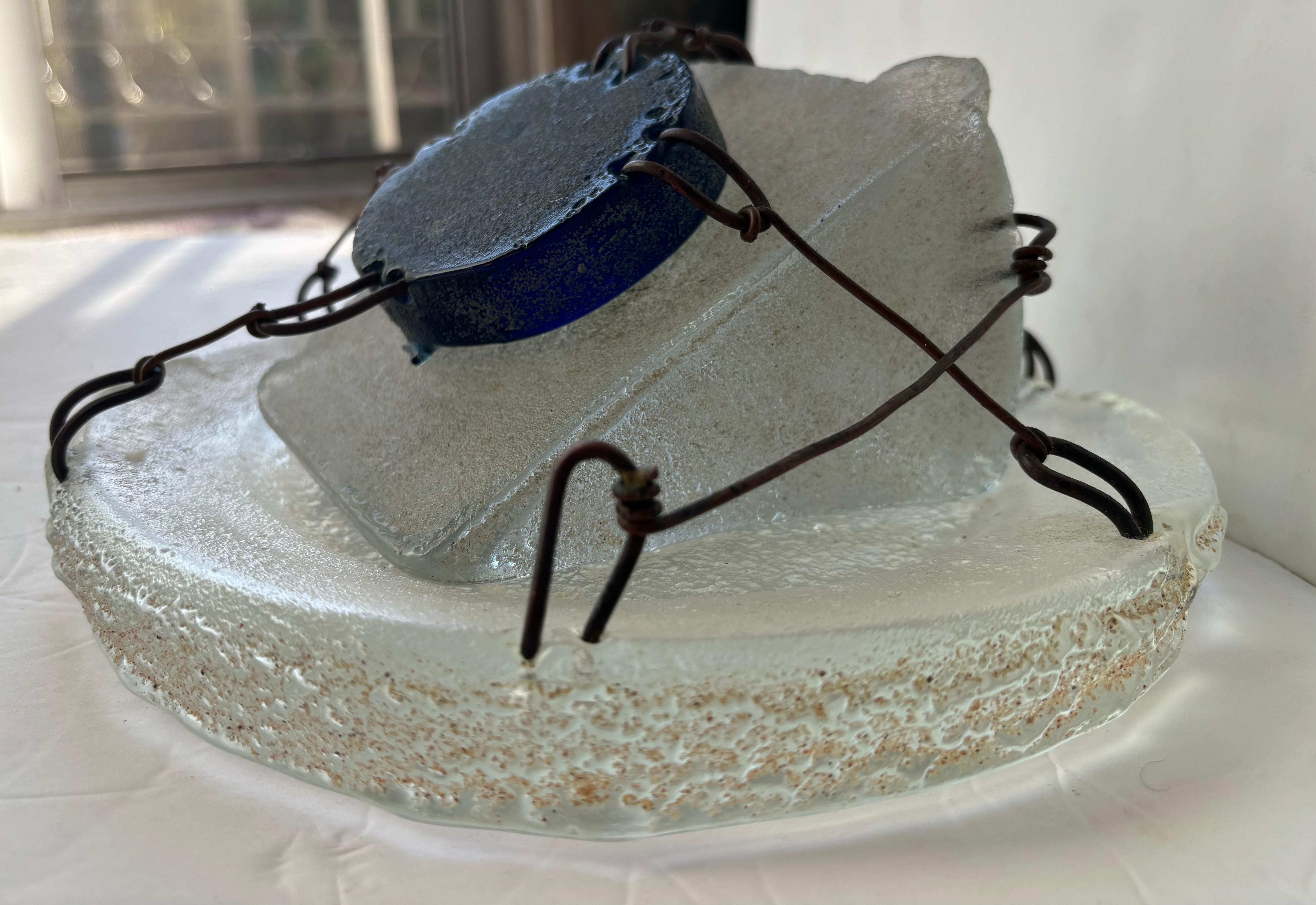 American Hank Murta Adams  cast glass and wire abstract sculpture 