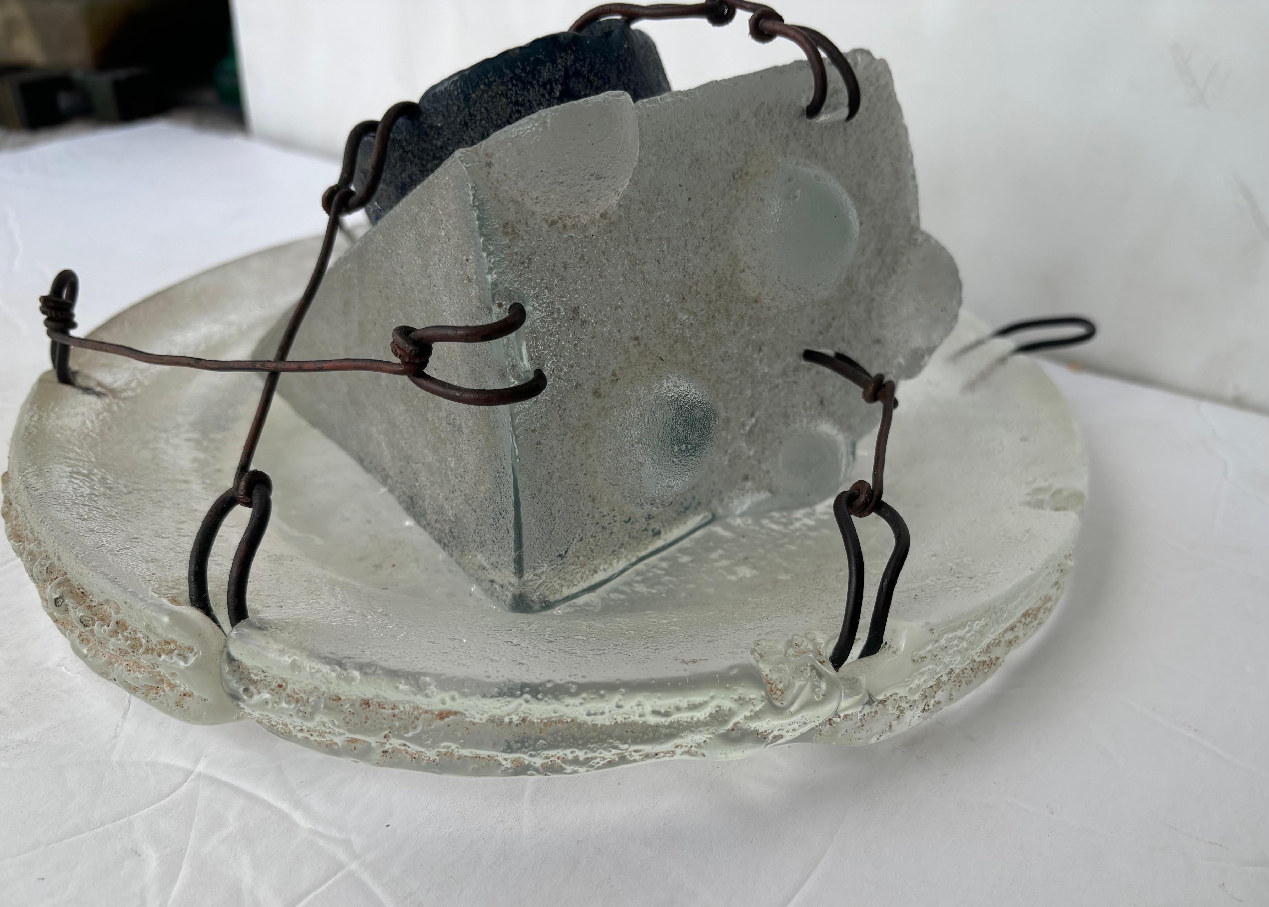 Hank Murta Adams  cast glass and wire abstract sculpture 
