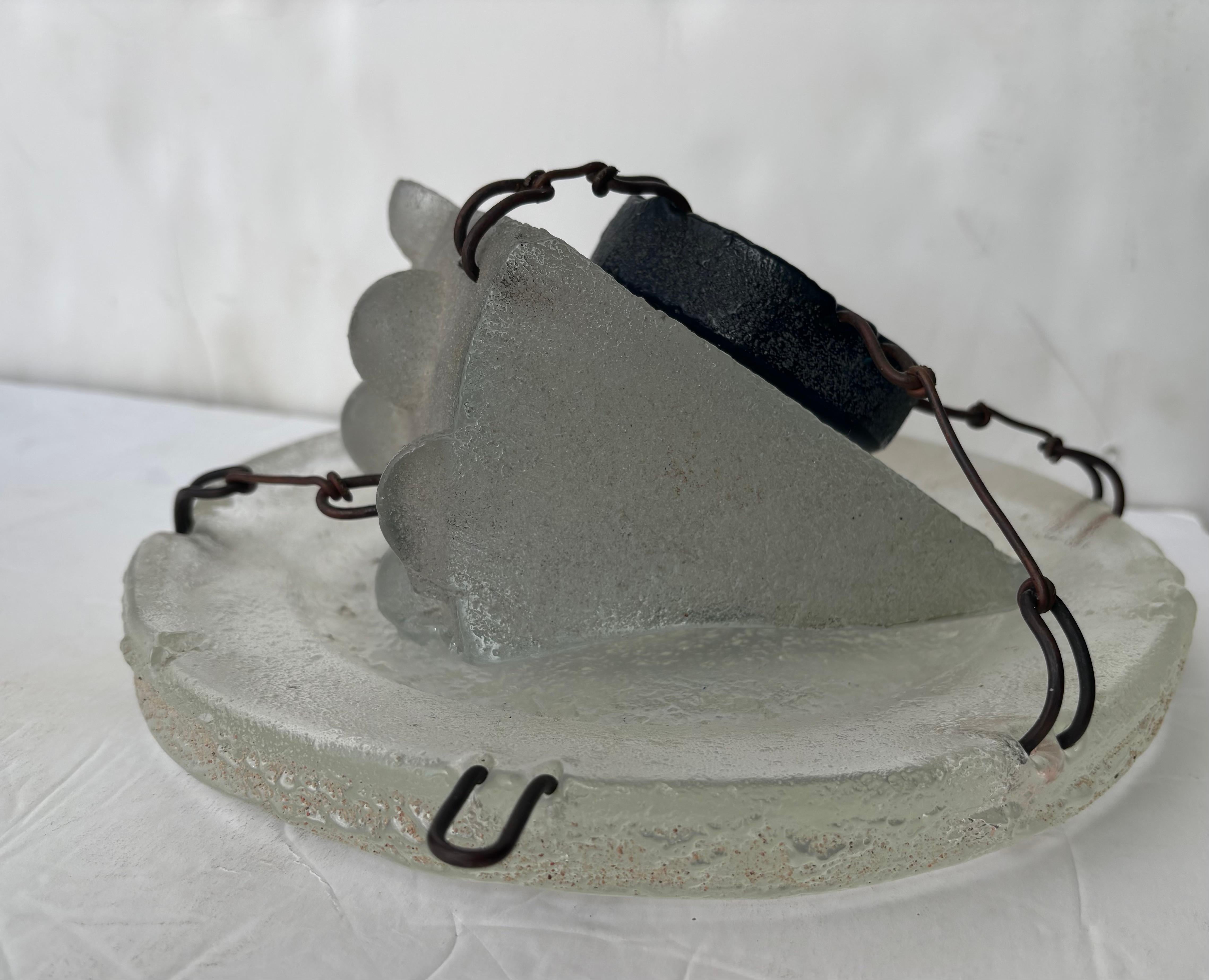 Art Glass Hank Murta Adams  cast glass and wire abstract sculpture 