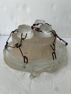 Hank Murta Adams cast glass and wire  abstract sculpture " Cake" signed