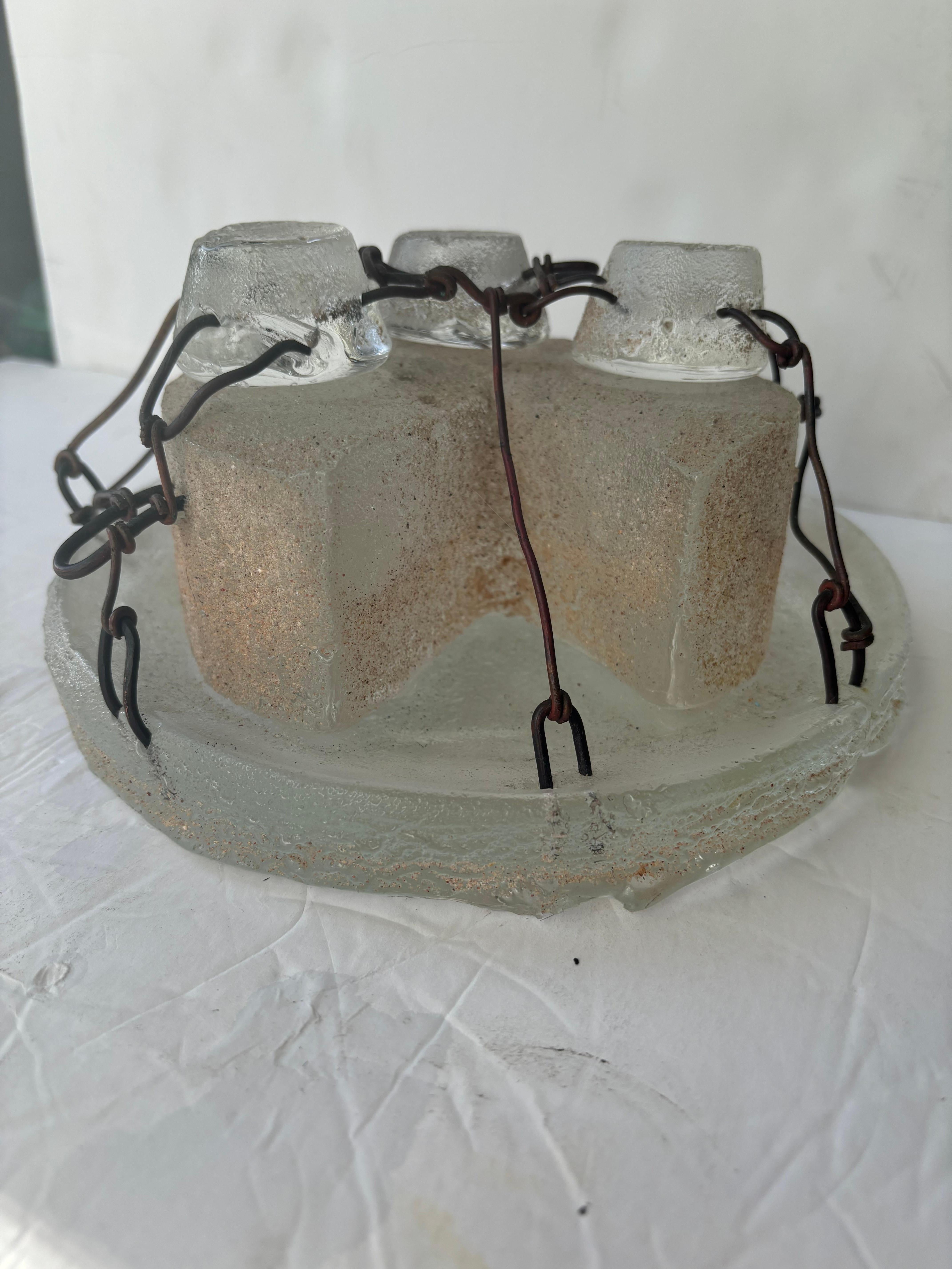 Post-Modern Hank Murta Adams cast glass and wire  abstract sculpture 