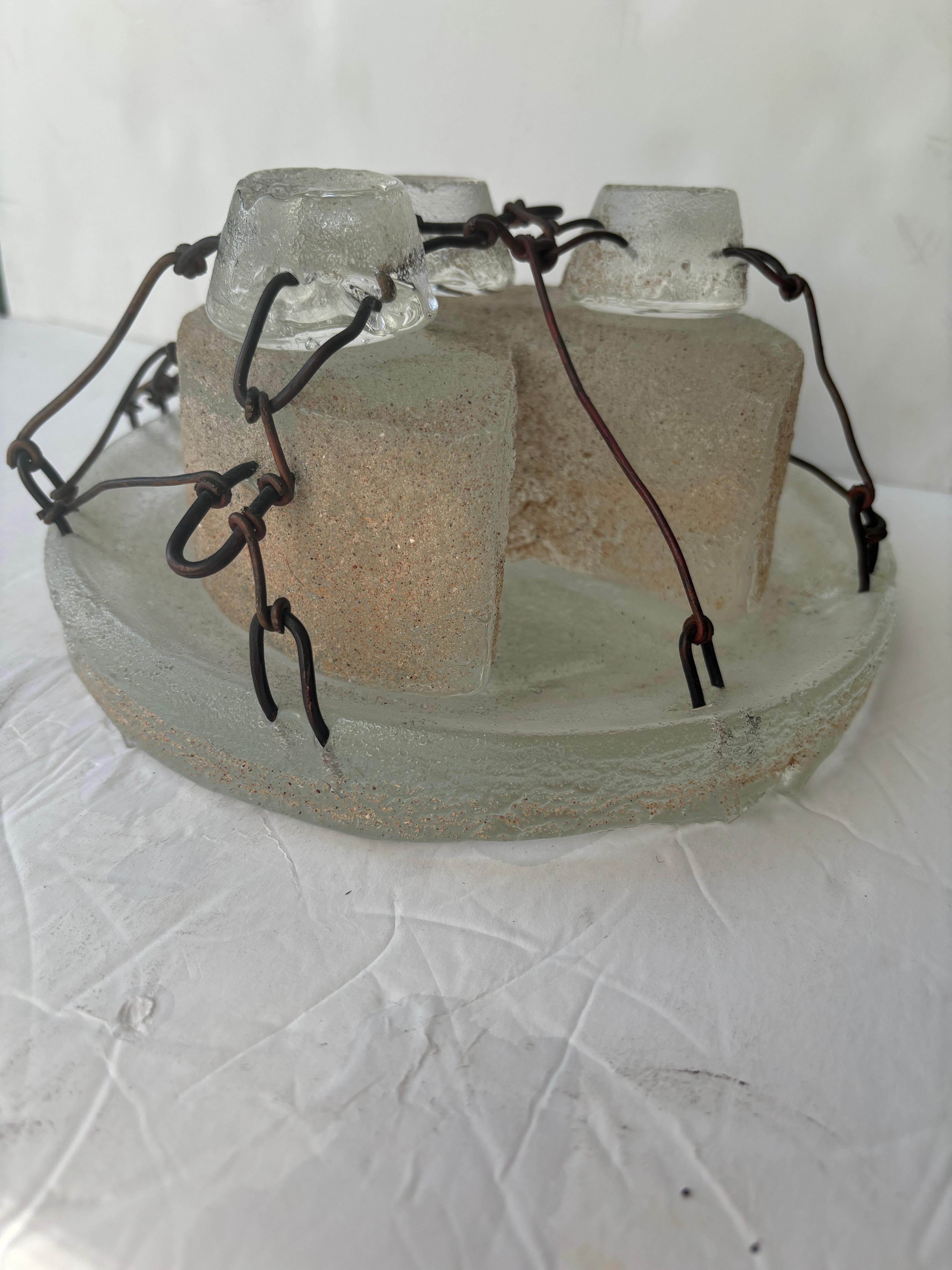 Hand-Crafted Hank Murta Adams cast glass and wire  abstract sculpture 