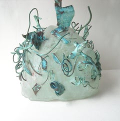 Hank Murta Adams, Fused, Glass/Copper Studio Sculpture, "Bird" Signed Dated