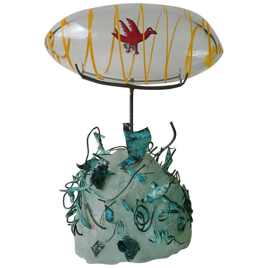 Hank Murta Adams, Fused, Glass/Copper Studio Sculpture, "Bird" Signed Dated