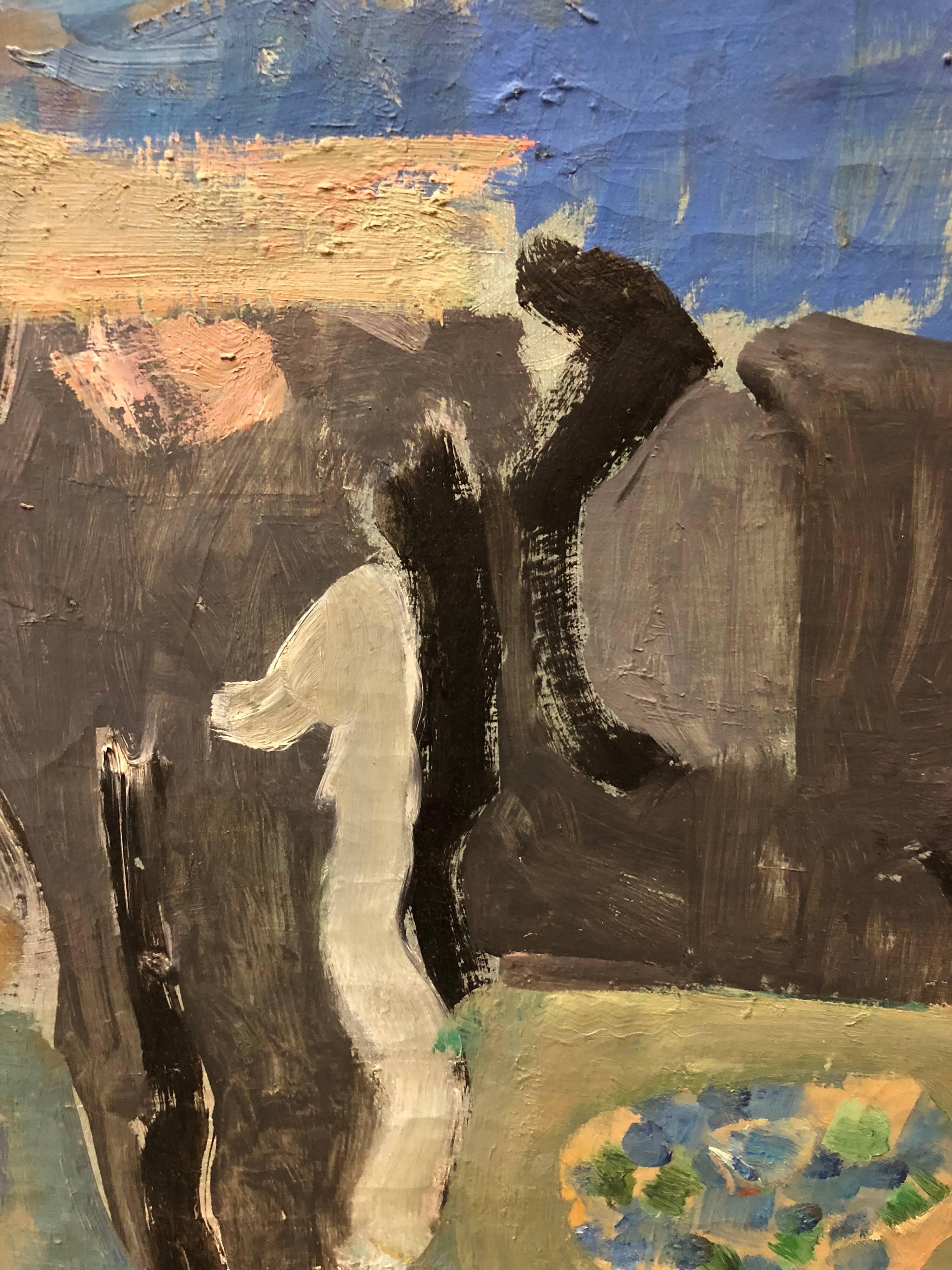 Pintura al óleo expresionista lírica abstracta israelí - Abstract Painting Gris de Hanna Ben Dov