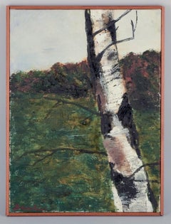 Hanna Brundin, Swedish artist. Oil on canvas. Landscape with birch tree