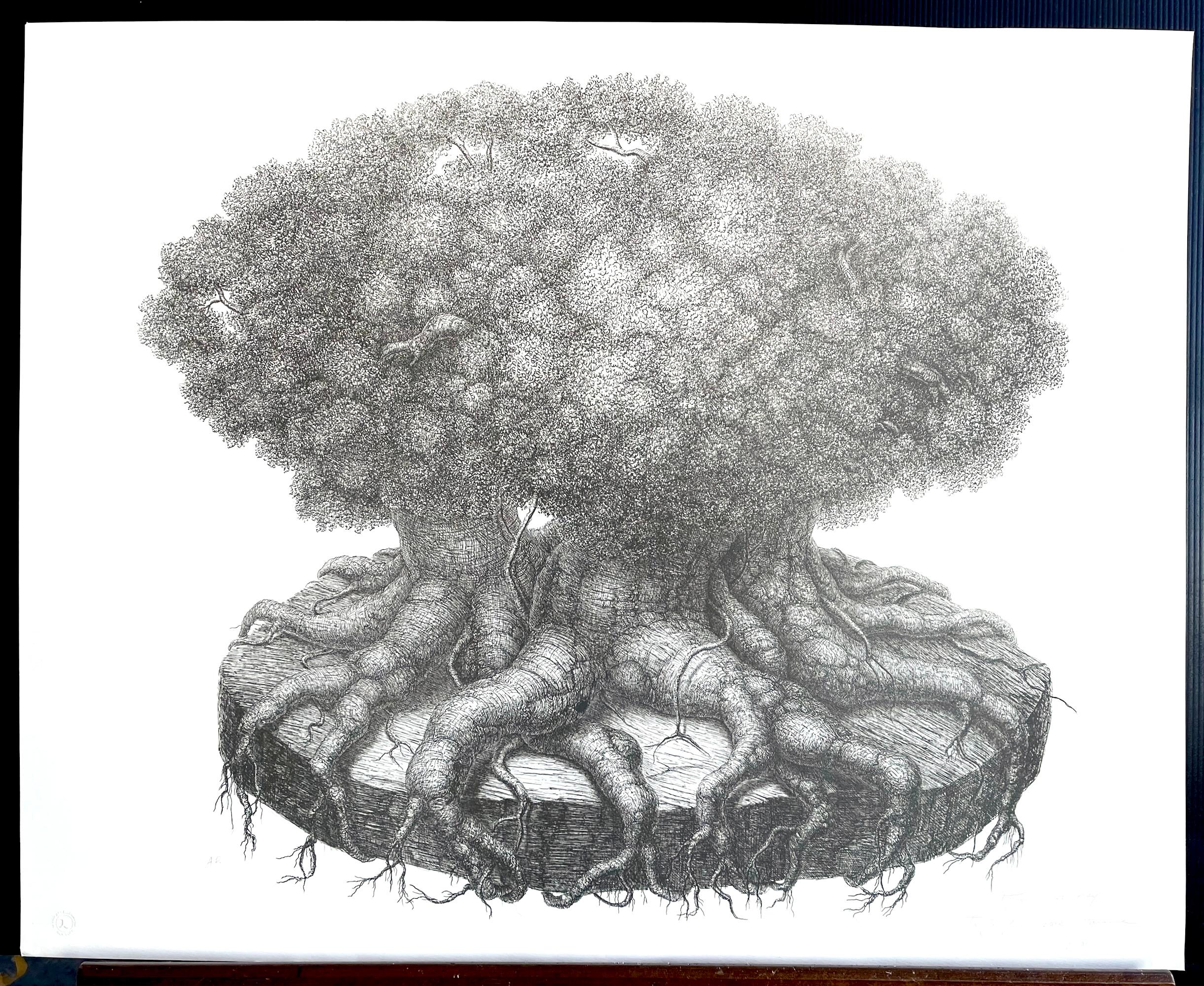SURVIVOR TREE Signierte Lithographie, Surreale Zeichnung, Fantasiebaumporträt, Fantasiebaumporträt im Angebot 1