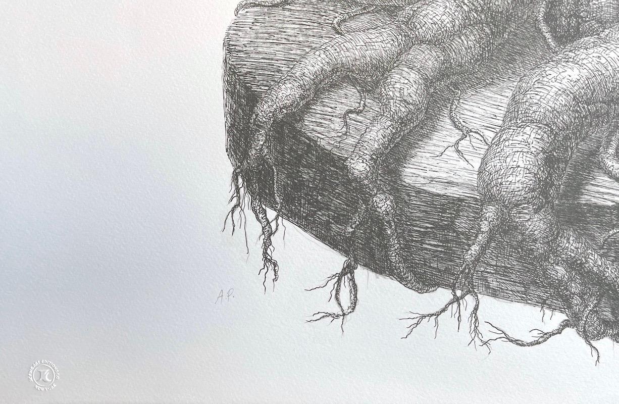 SURVIVOR TREE Signed Lithograph, Surreal Tree Drawing, Botanical Fantasy - Print by Hanna Kay