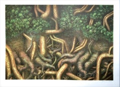 TREE ROOTS II Signed Lithograph, Surreal Landscape, Jungle Forest Trees
