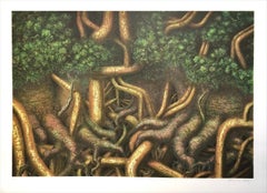 TREE ROOTS II Signed Lithograph, Surreal Landscape, Jungle Forest Trees