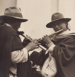 Vintage Ecuador, Indigenous, Musicians, Black and White Photography, 1960s, 25 x 24, 3 cm