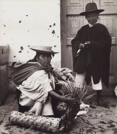 Vintage Ecuador, Seller, Market, Black and White Photography, 1960s, 23, 4 x 16, 8 cm