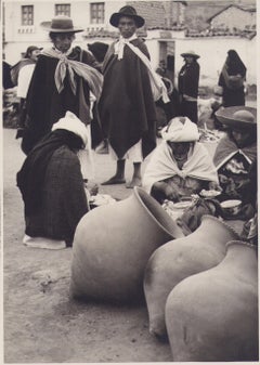 Équateur, vendeurs, marché, photographies en noir et blanc, années 1960, 23,3 x 16,6 cm