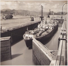 Panama-Kanal, Schiff, Schwarz-Weiß-Fotografie, 1960er Jahre, 24 x 25, 7 cm