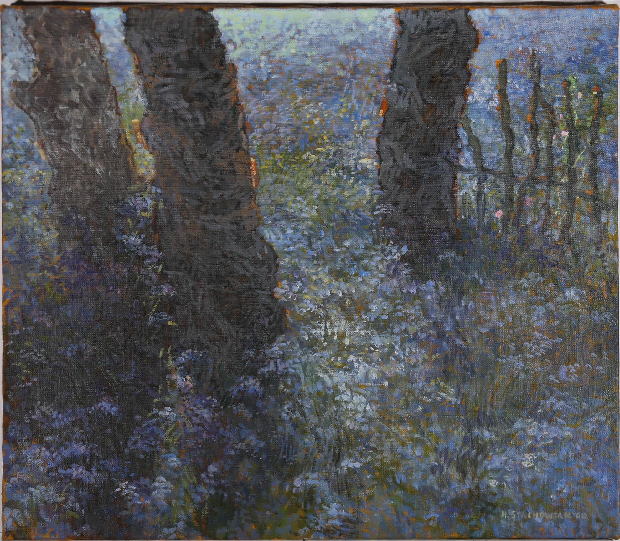 Hanna Stachowiak - Olio contemporaneo di scuola polacca, Nontiscordardime in primavera 1