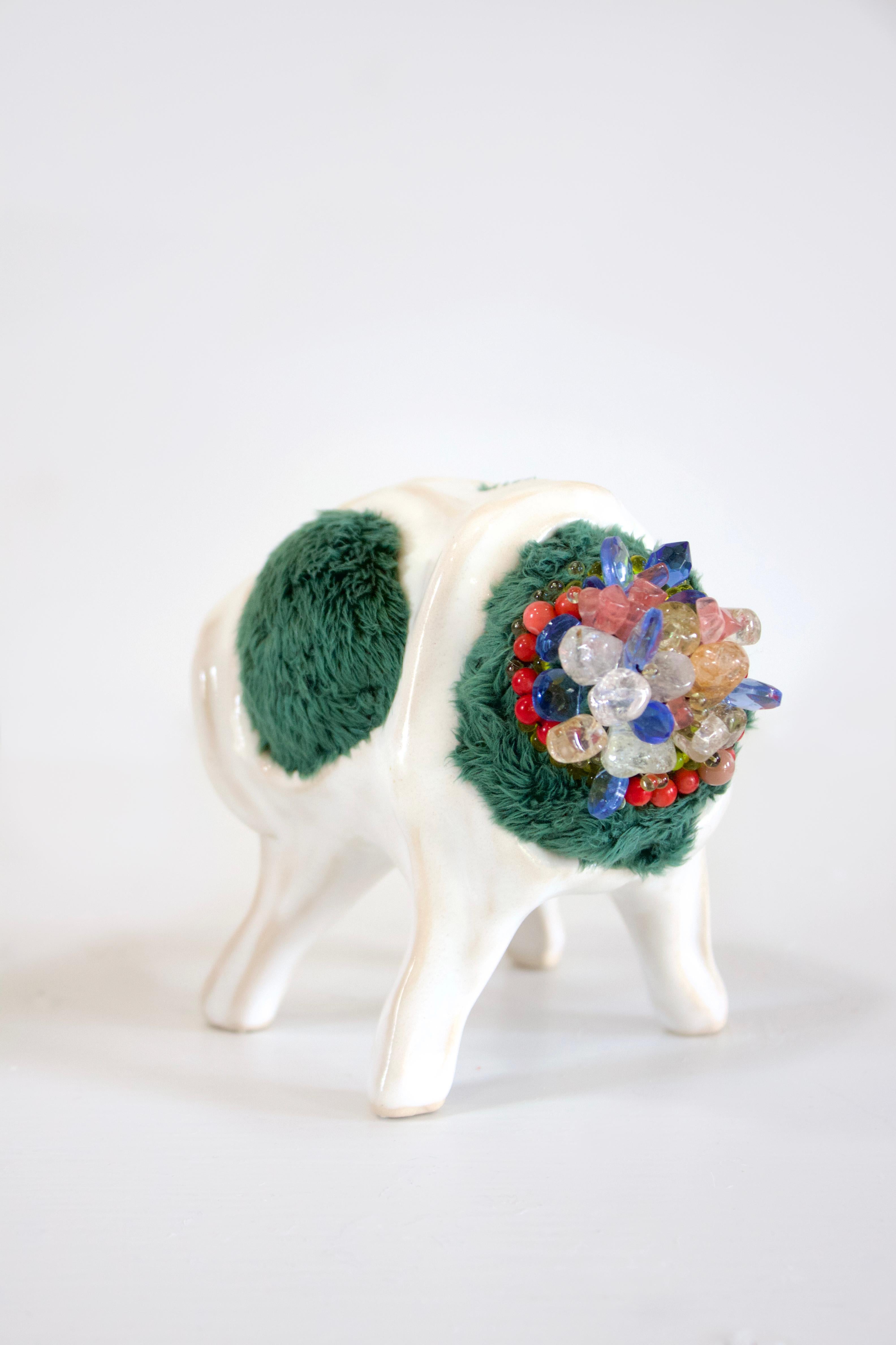 Hanna Washburn Abstract Sculpture - Moss Body, textile, patterned, pink, red, blue, green, organic, ceramic, white
