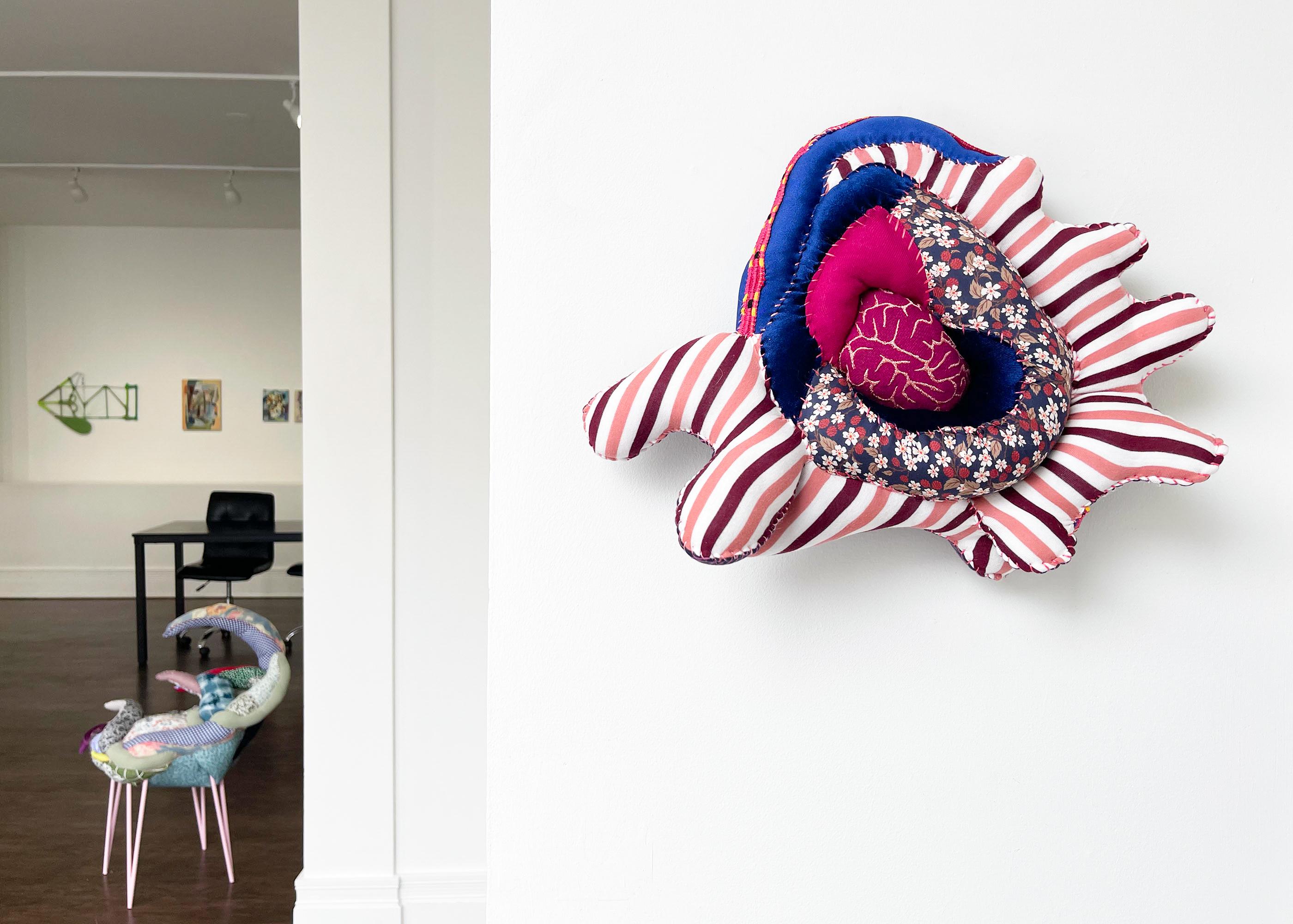 Soft Spot, textile, patterned, pink, red, blue, organic, soft sculpture - Sculpture by Hanna Washburn