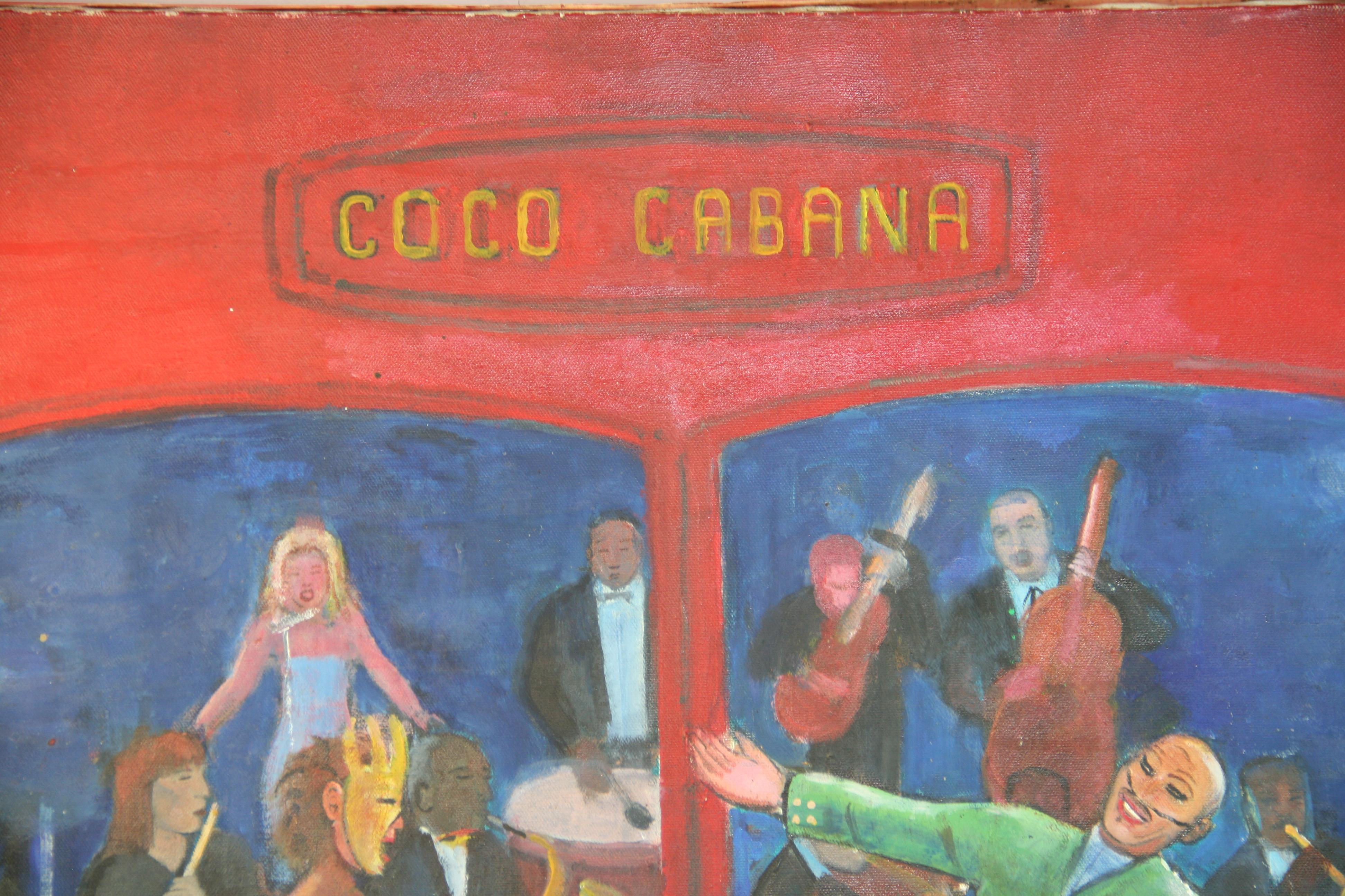 Wilde Tanzparty  bei The Coco Cabana Überdimensionale Ölgemälde (Pink), Figurative Painting, von Hannable