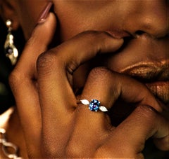 1ct Natural Oval Blue Sapphire 3 Stone Ring