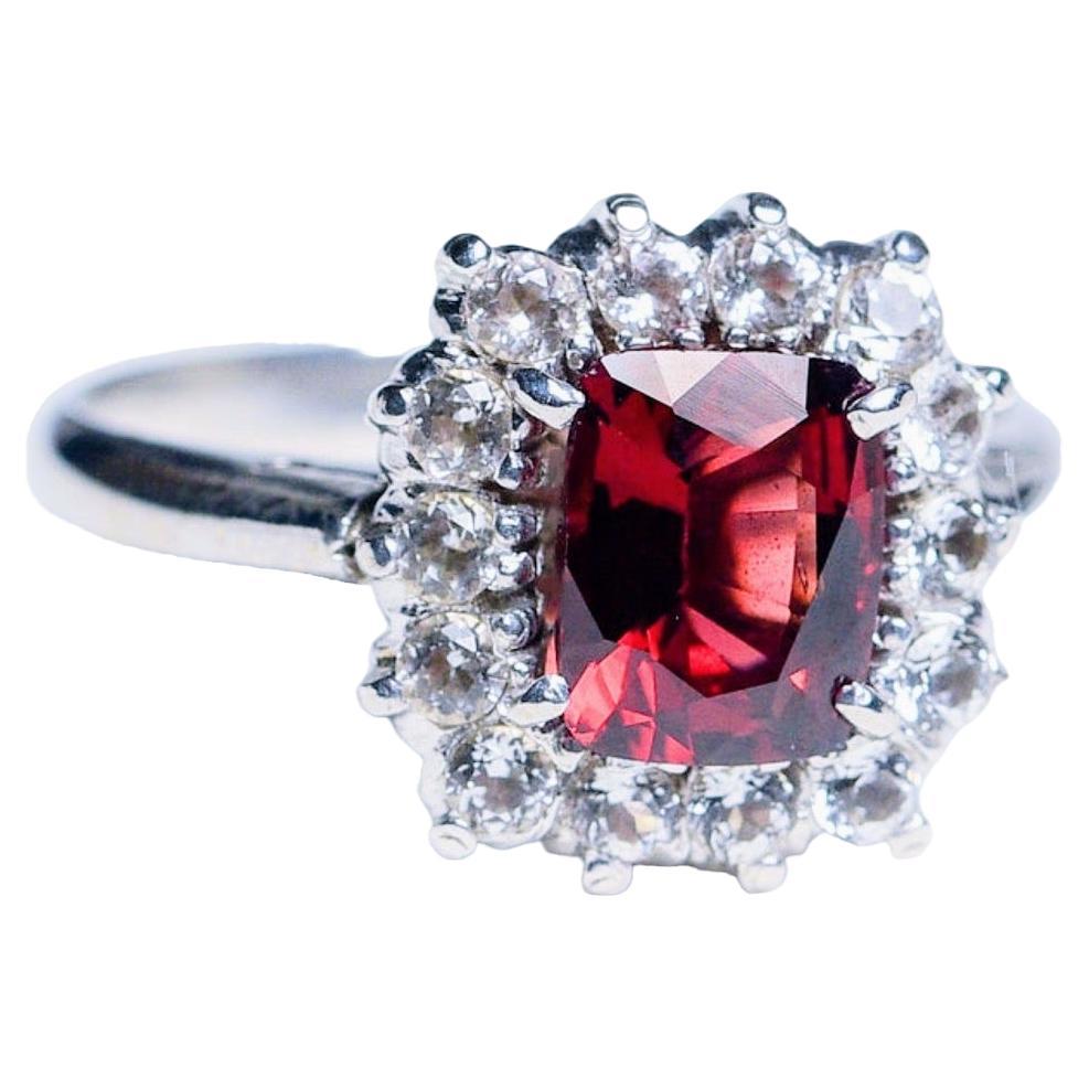 3ct Rectangle Red Garnet Cocktail Ring For Sale