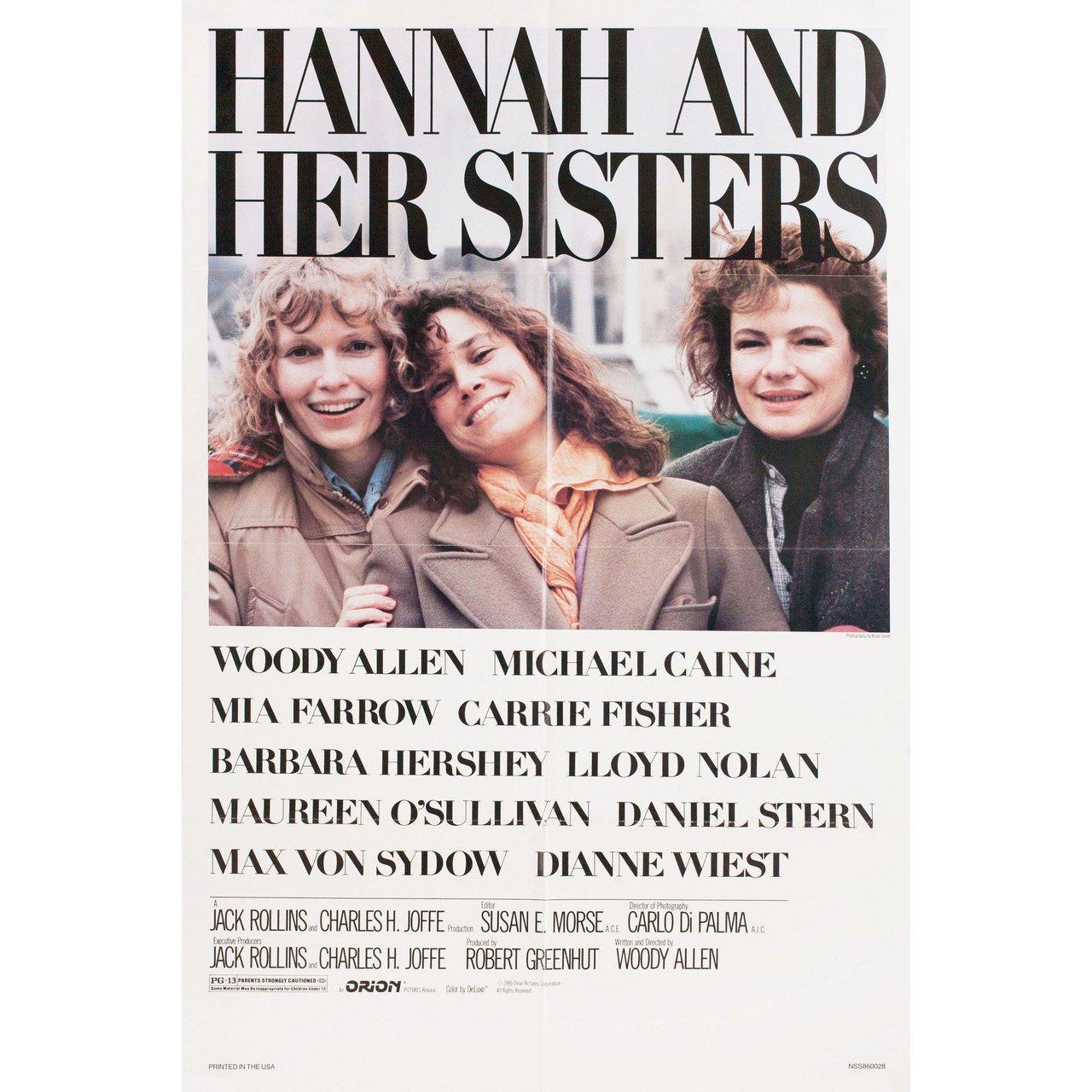 Original 1986 U.S. one sheet poster for the film Hannah and Her Sisters directed by Woody Allen with Barbara Hershey / Carrie Fisher / Michael Caine / Mia Farrow. Fine condition, folded. Many original posters were issued folded or were subsequently