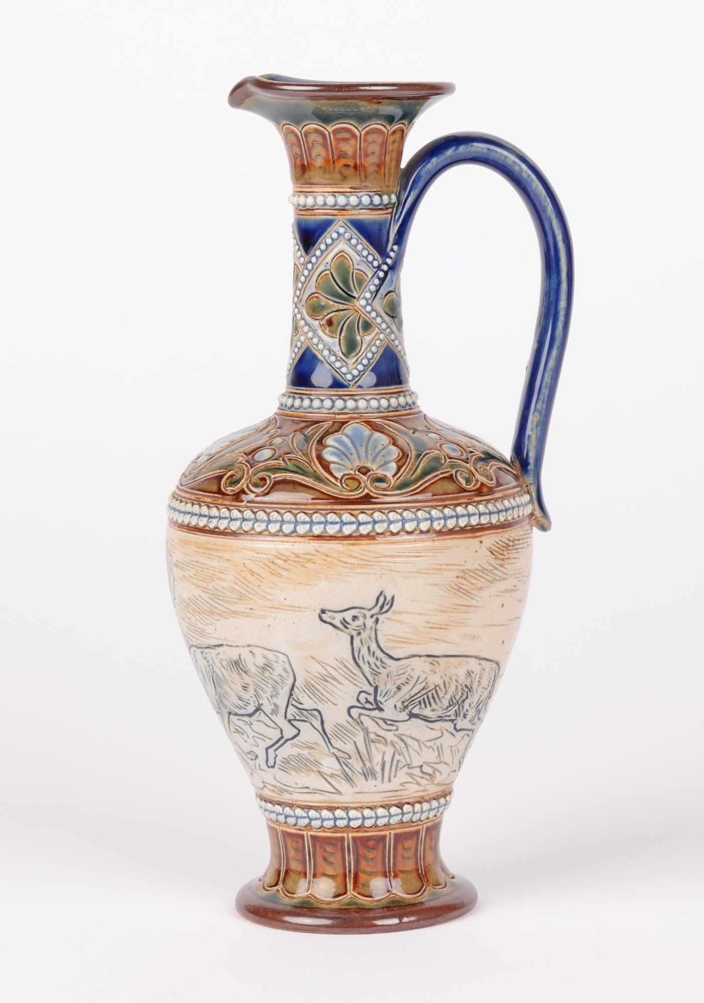 Hannah Barlow Doulton Lambeth Ewer with Stag & Deer 2