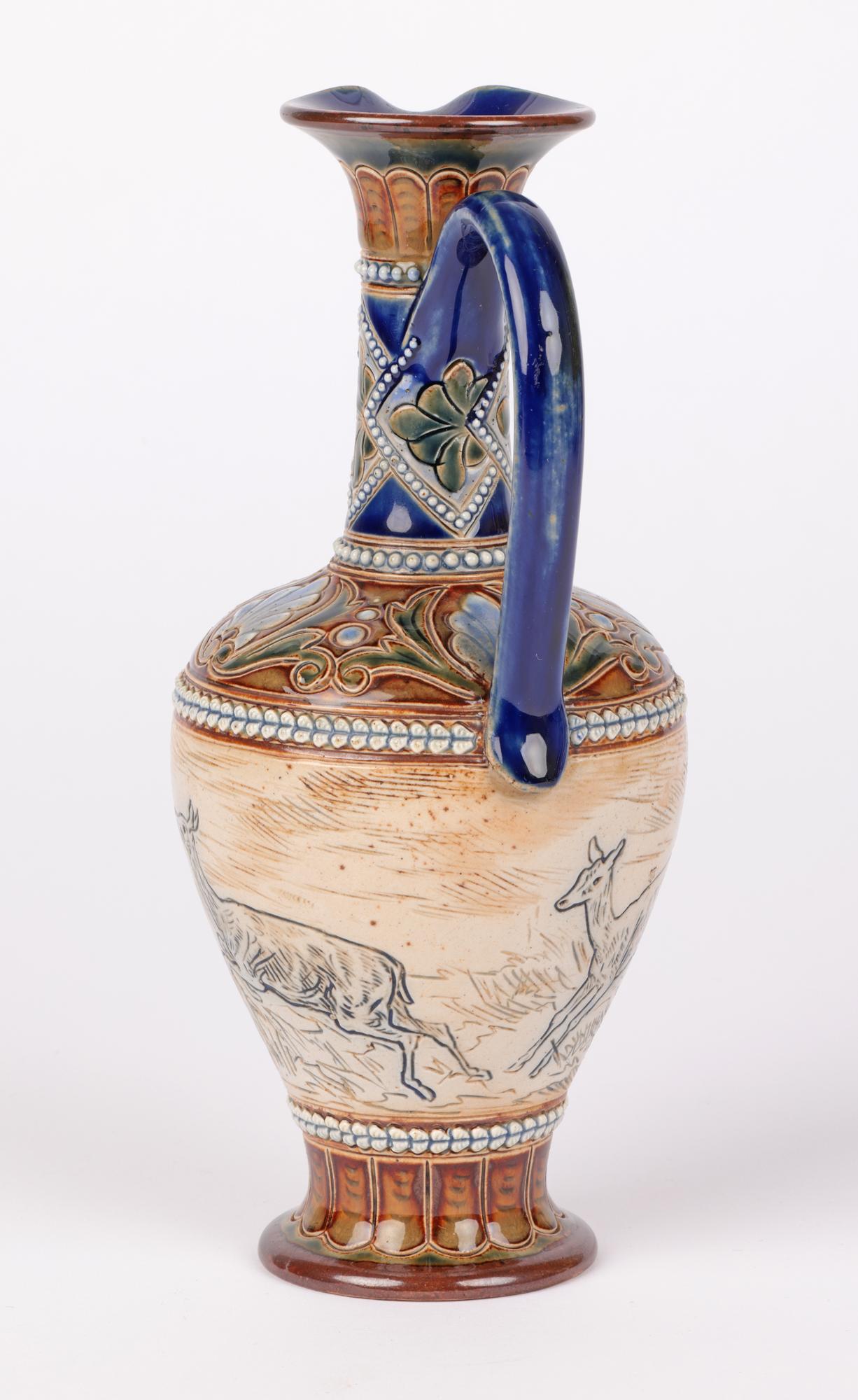 Hannah Barlow Doulton Lambeth Ewer with Stag & Deer 5